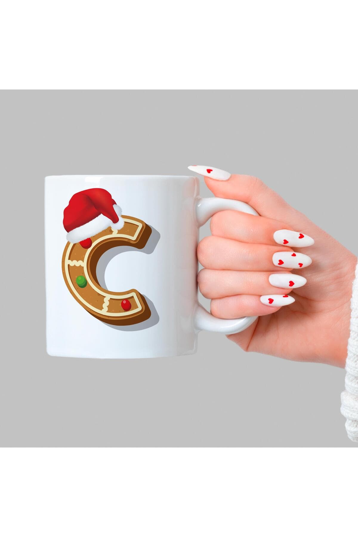 Kurabiye C Harfi Baskılı Beyaz Kupa - Yılbaşı Hediyesi Bardak Fincan Mug