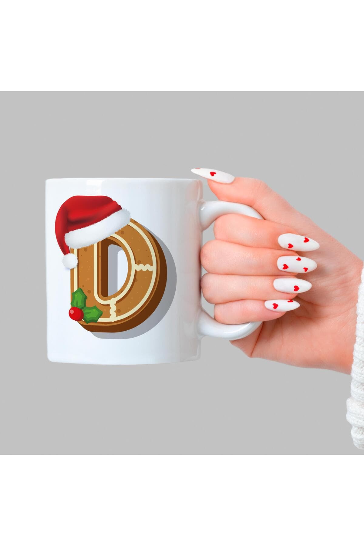 Kurabiye D Harfi Baskılı Beyaz Kupa - Yılbaşı Hediyesi Bardak Fincan Mug