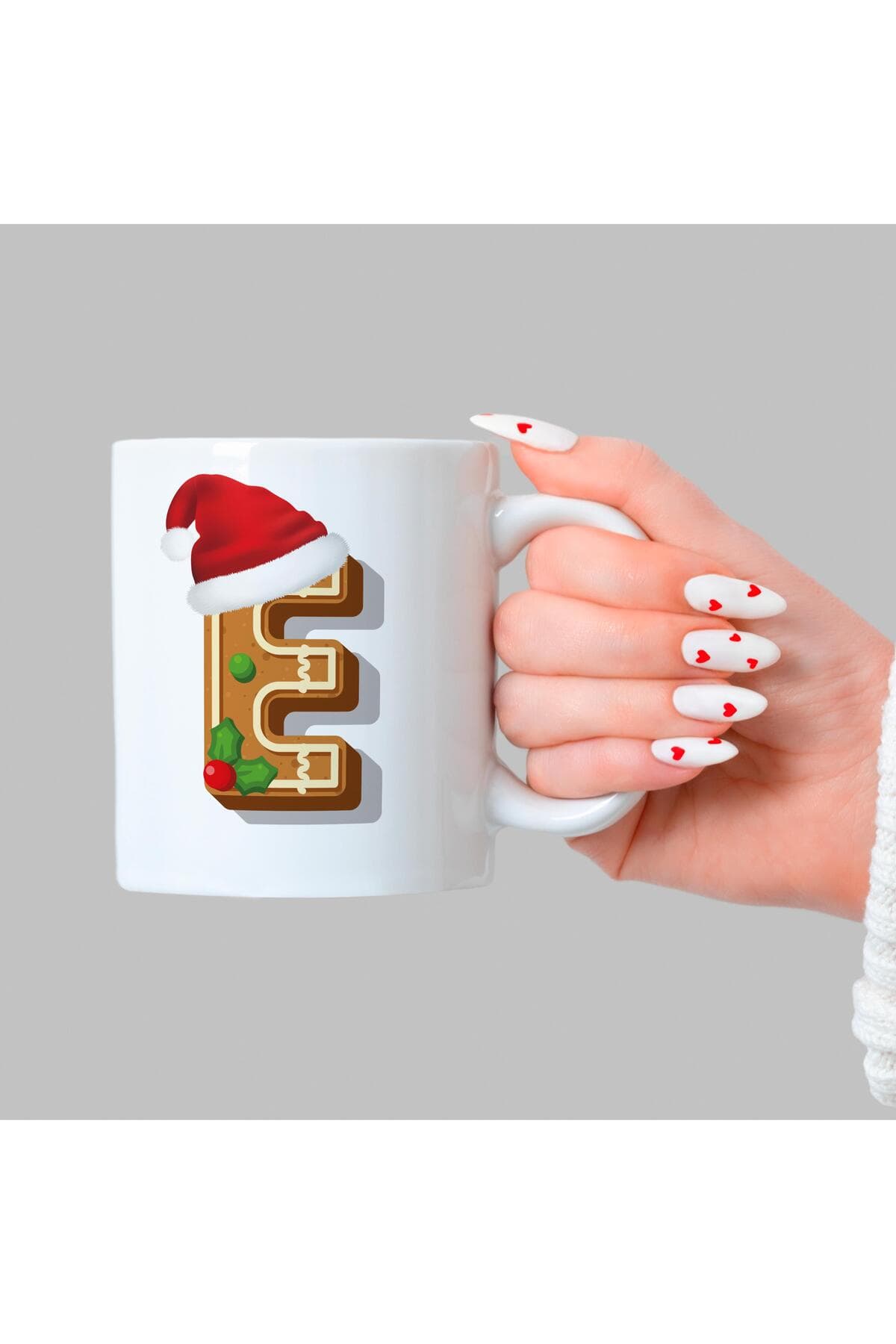 Kurabiye E Harfi Baskılı Beyaz Kupa - Yılbaşı Hediyesi Bardak Fincan Mug