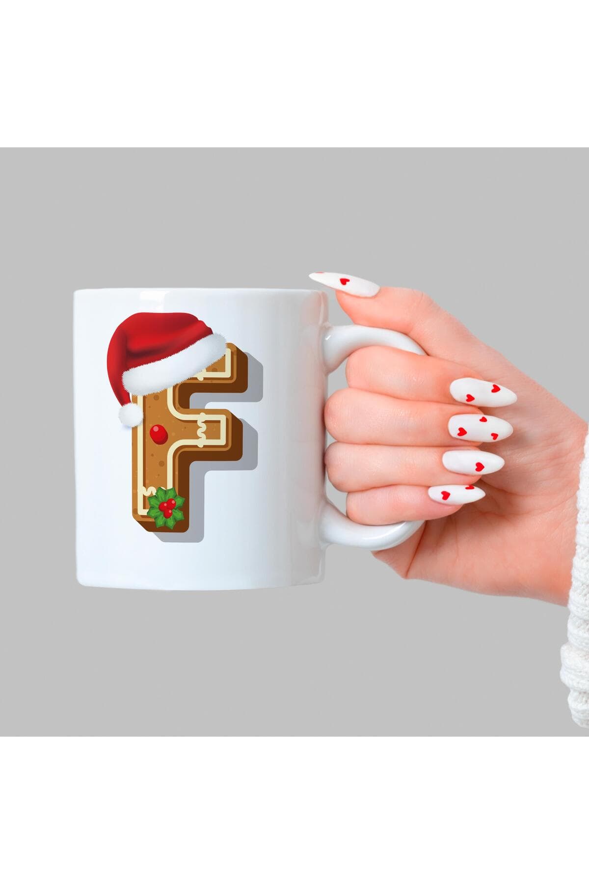 Kurabiye F Harfi Baskılı Beyaz Kupa - Yılbaşı Hediyesi Bardak Fincan Mug