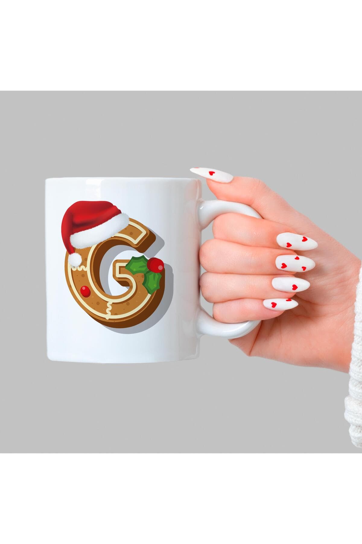 Kurabiye G Harfi Baskılı Beyaz Kupa - Yılbaşı Hediyesi Bardak Fincan Mug