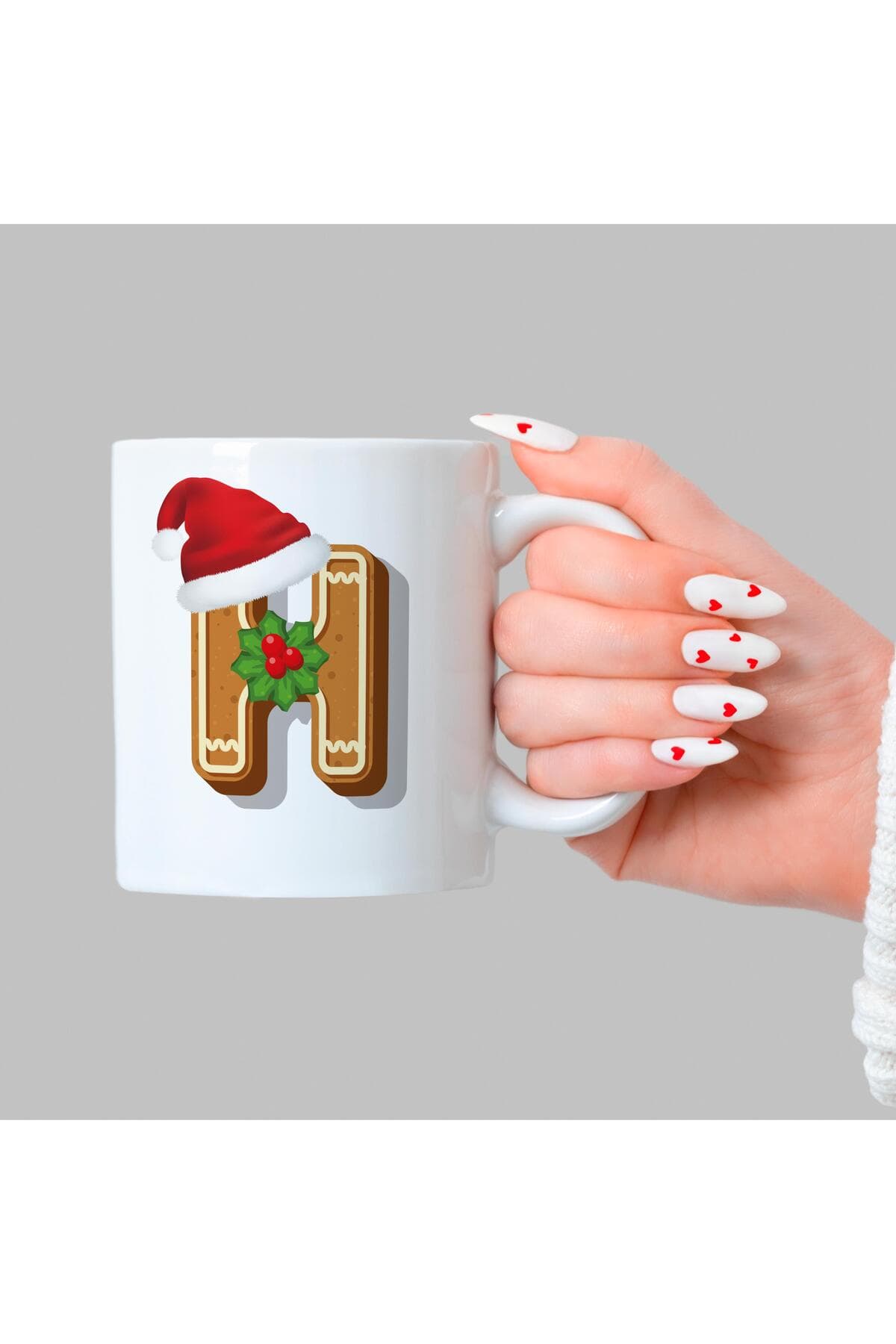 Kurabiye H Harfi Baskılı Beyaz Kupa - Yılbaşı Hediyesi Bardak Fincan Mug
