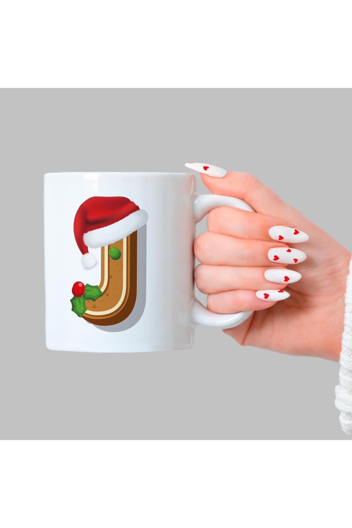 Kurabiye J Harfi Baskılı Beyaz Kupa - Yılbaşı Hediyesi Bardak Fincan Mug