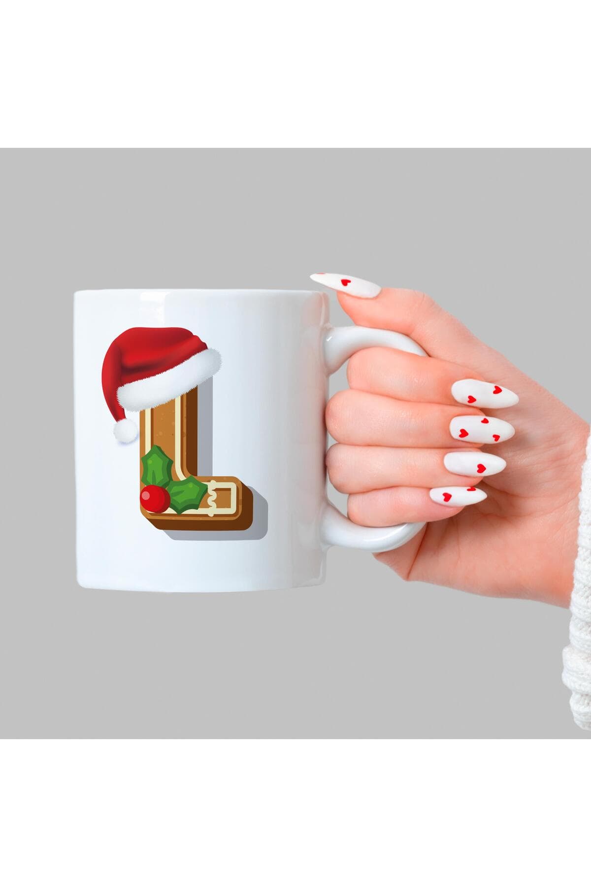 Kurabiye L Harfi Baskılı Beyaz Kupa - Yılbaşı Hediyesi Bardak Fincan Mug
