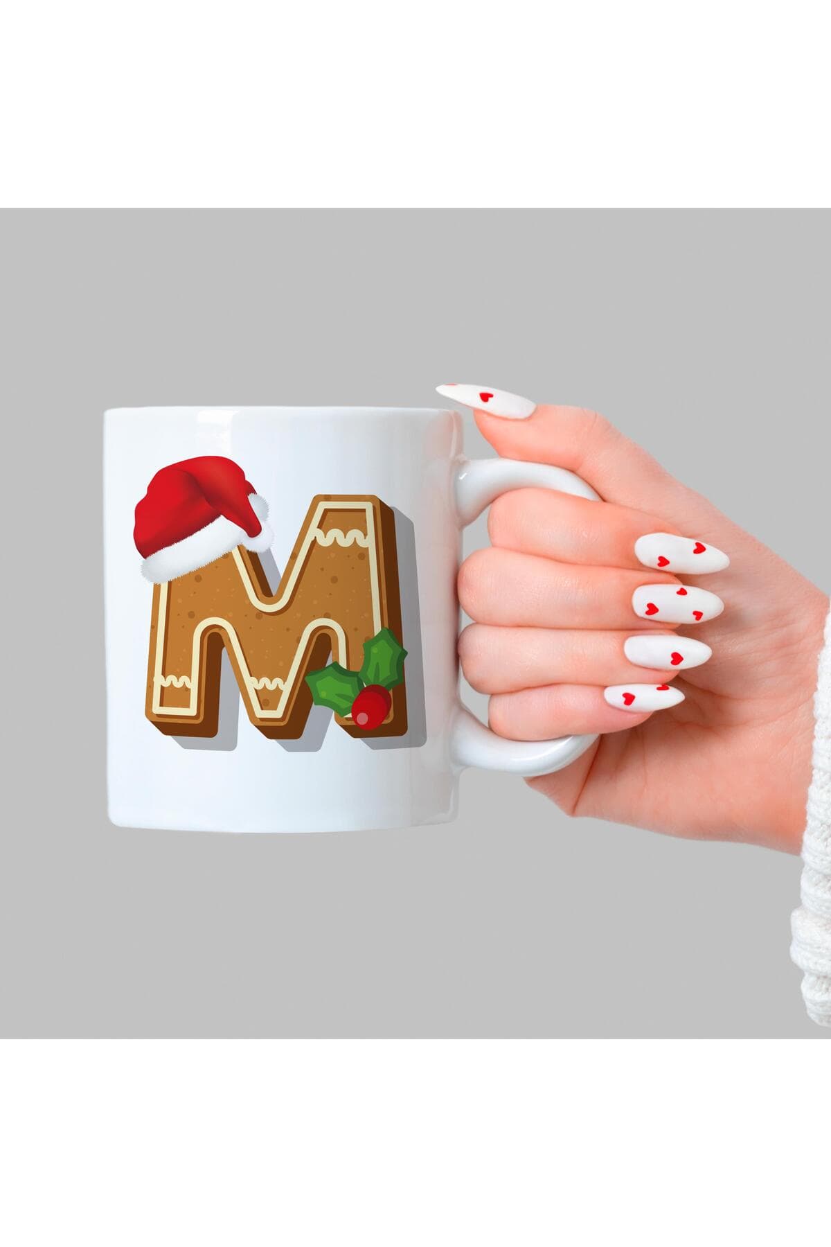 Kurabiye M Harfi Baskılı Beyaz Kupa - Yılbaşı Hediyesi Bardak Fincan Mug