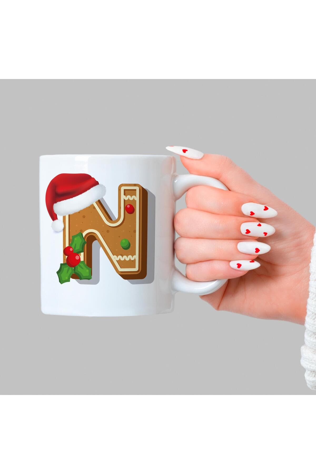 Kurabiye N Harfi Baskılı Beyaz Kupa - Yılbaşı Hediyesi Bardak Fincan Mug