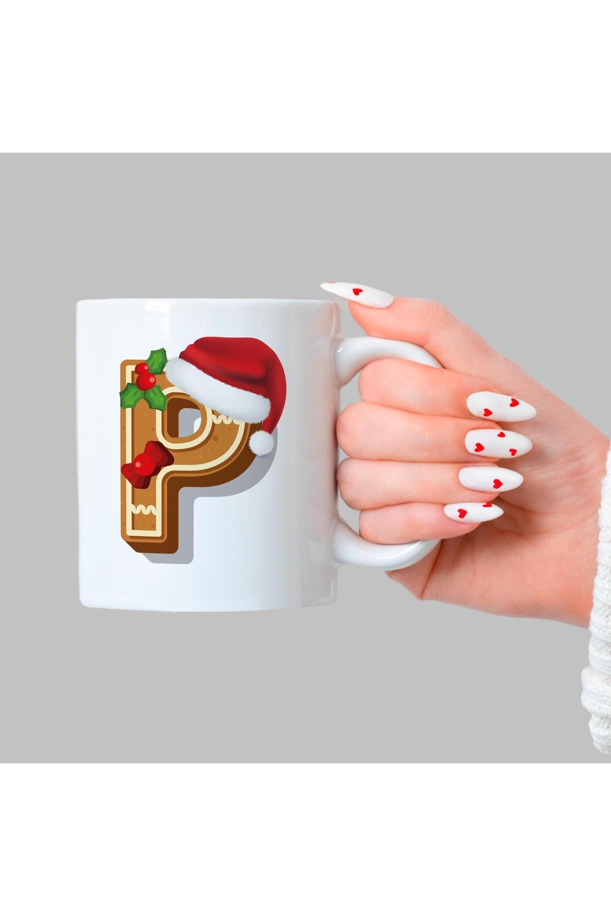 Kurabiye P Harfi Baskılı Beyaz Kupa - Yılbaşı Hediyesi Bardak Fincan Mug