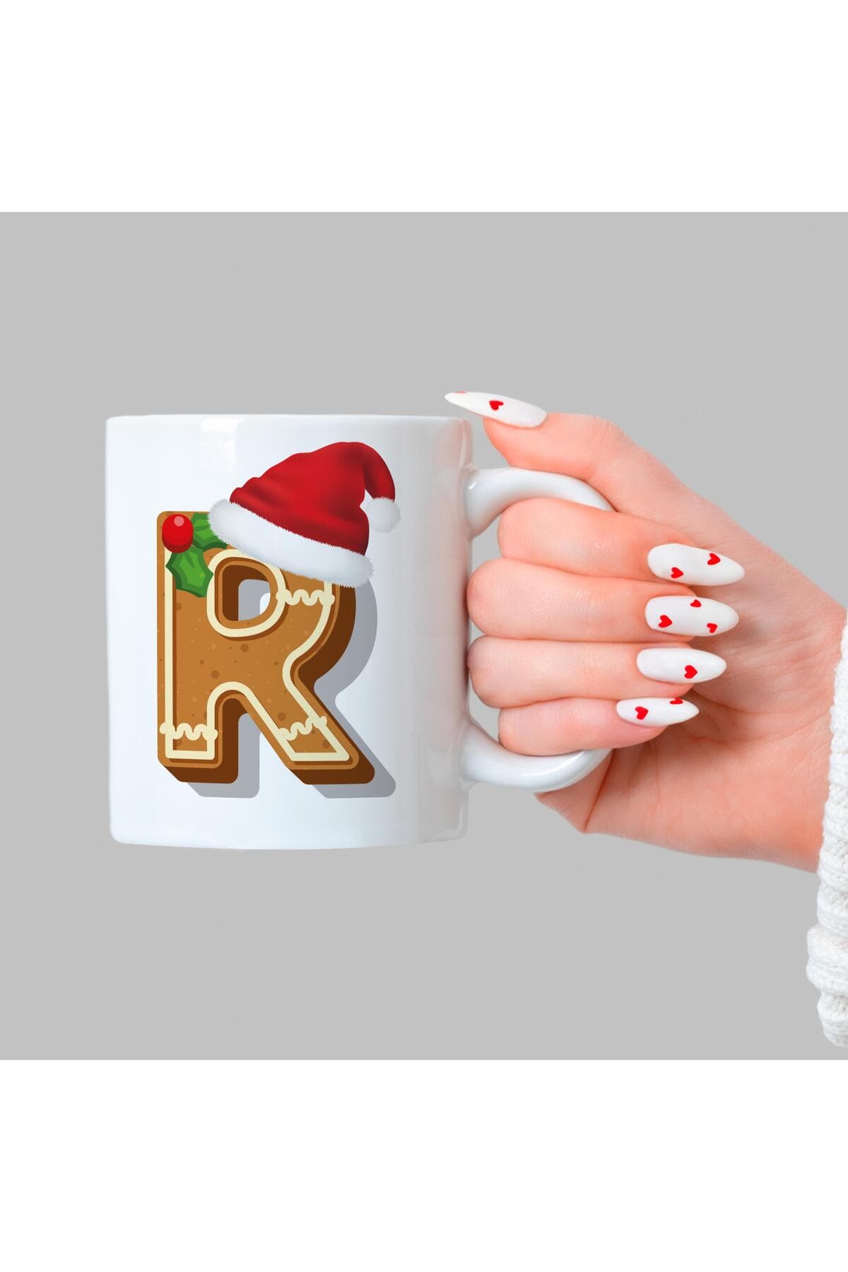 Kurabiye R Harfi Baskılı Beyaz Kupa - Yılbaşı Hediyesi Bardak Fincan Mug
