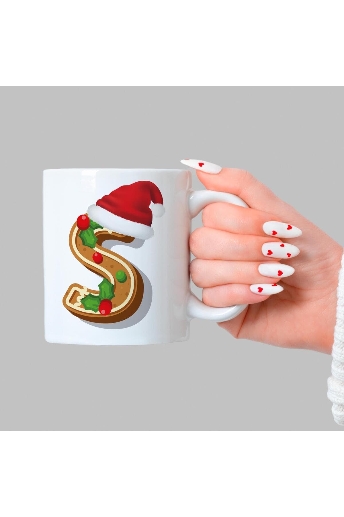 Kurabiye S Harfi Baskılı Beyaz Kupa - Yılbaşı Hediyesi Bardak Fincan Mug