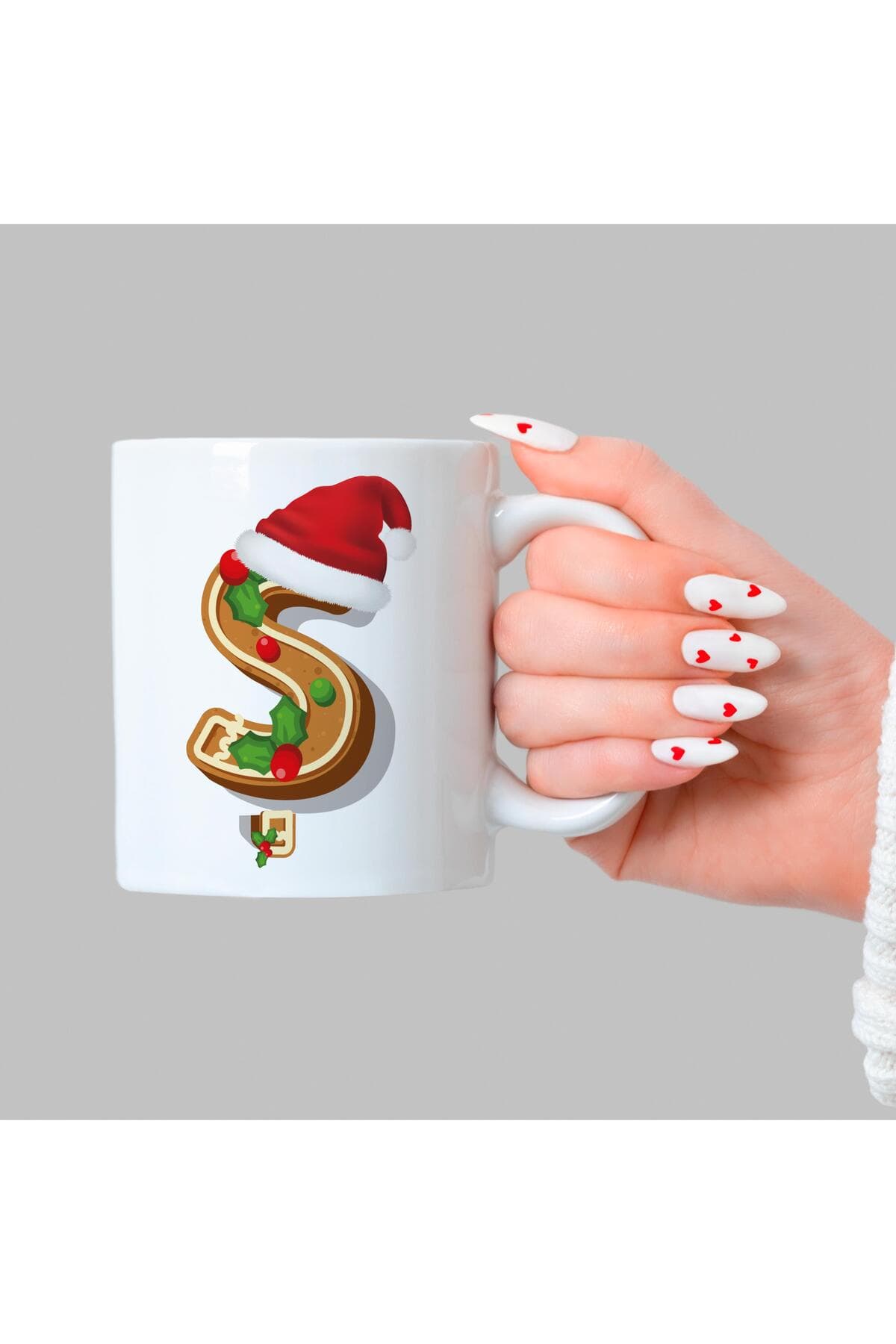 Kurabiye Ş Harfi Baskılı Beyaz Kupa - Yılbaşı Hediyesi Bardak Fincan Mug