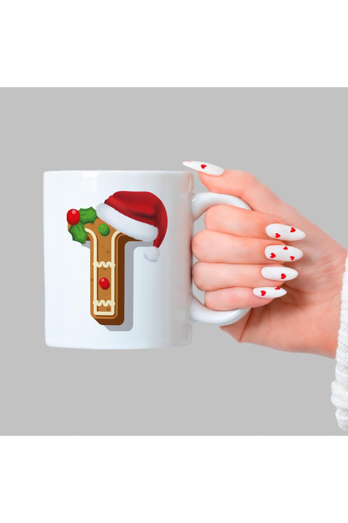 Kurabiye T Harfi Baskılı Beyaz Kupa - Yılbaşı Hediyesi Bardak Fincan Mug