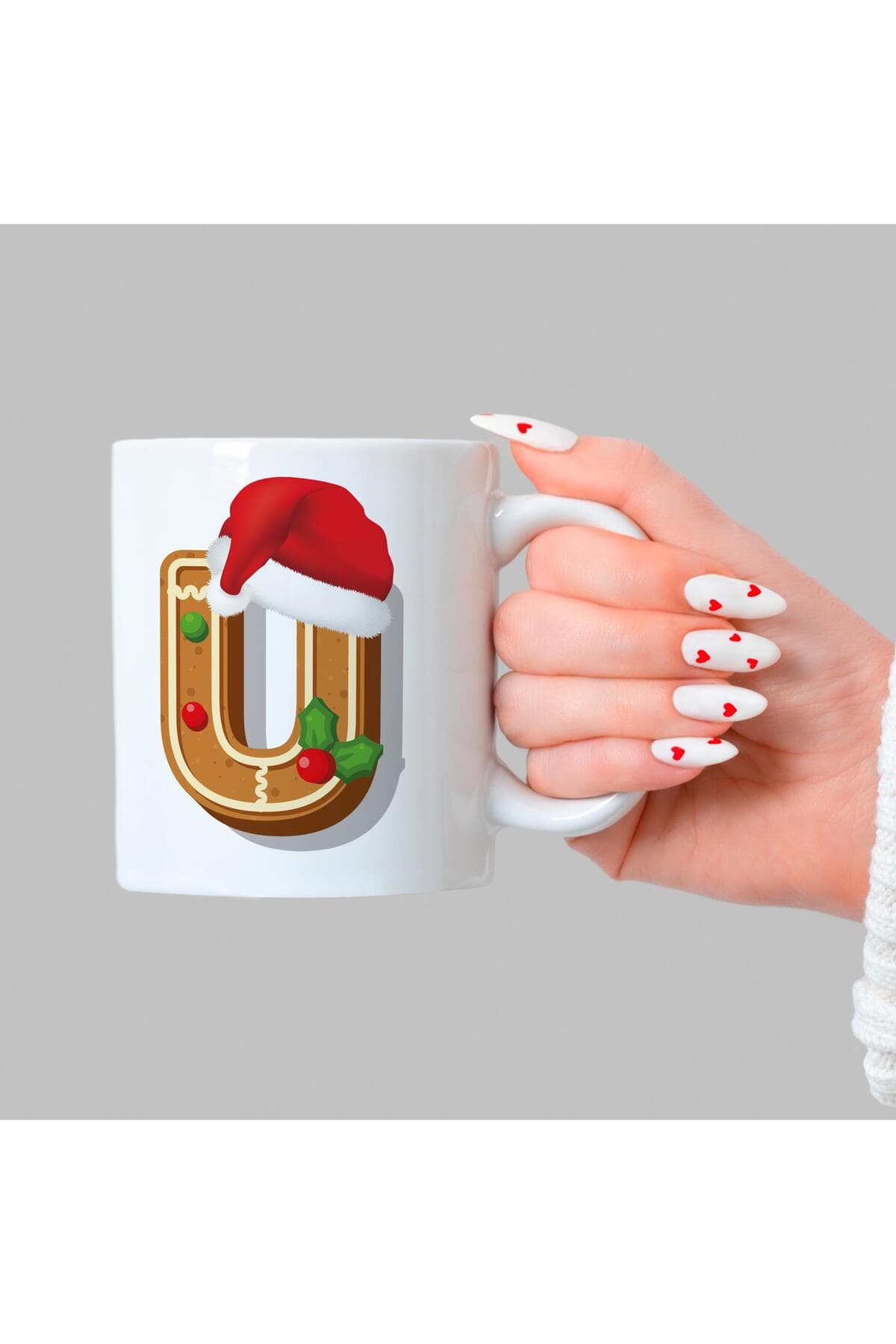 Kurabiye U Harfi Baskılı Beyaz Kupa - Yılbaşı Hediyesi Bardak Fincan Mug
