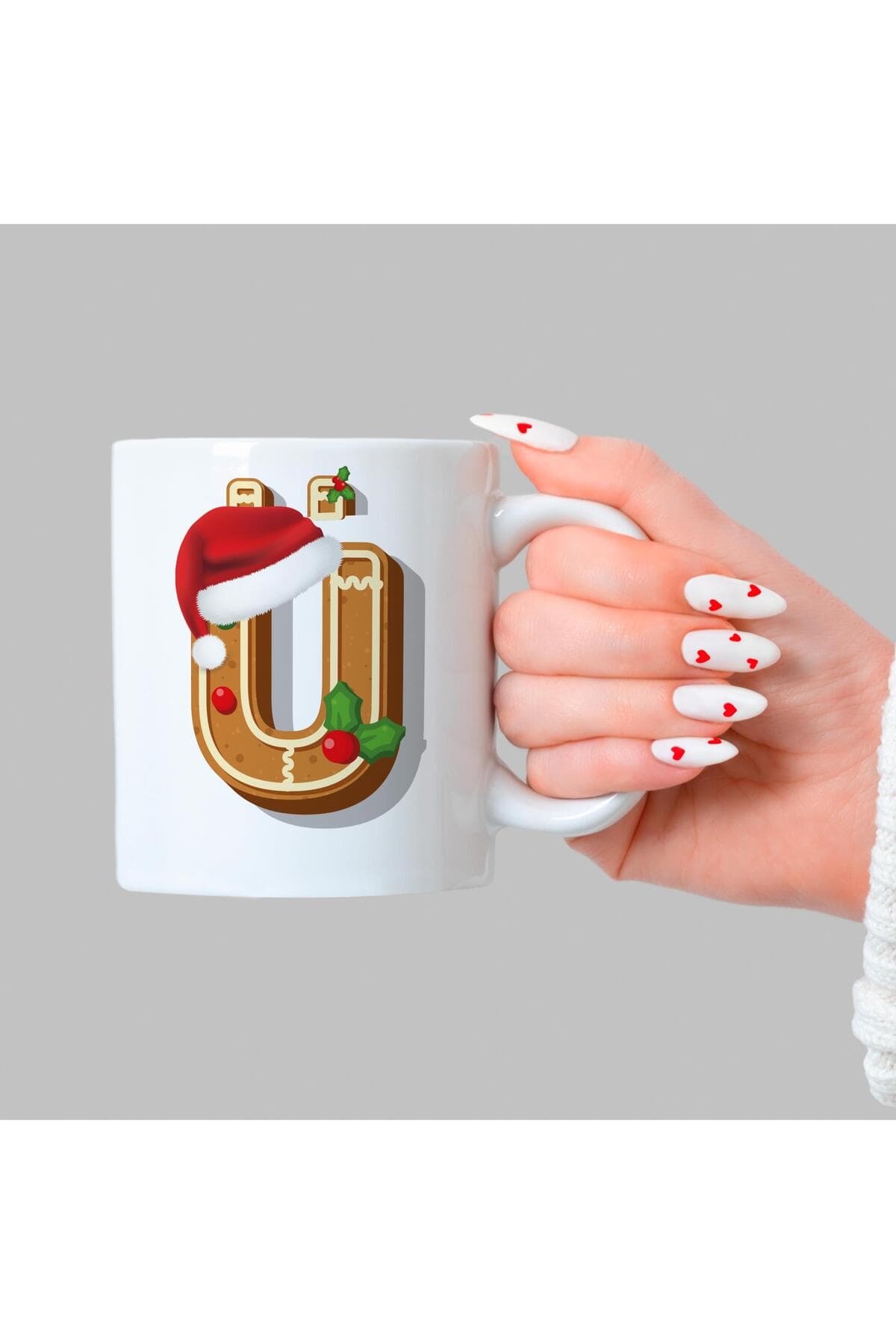 Kurabiye Ü Harfi Baskılı Beyaz Kupa - Yılbaşı Hediyesi Bardak Fincan Mug