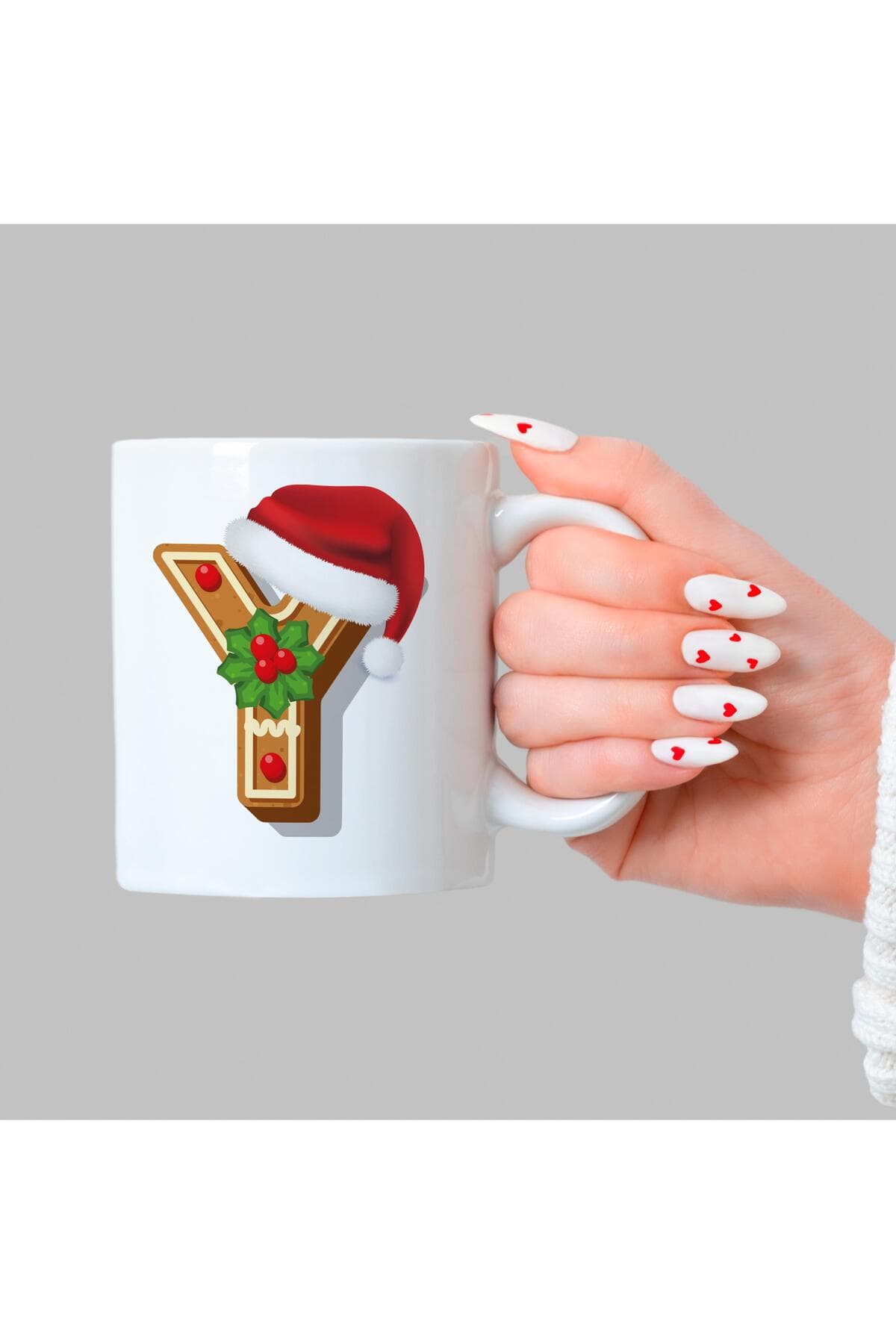 Kurabiye Y Harfi Baskılı Beyaz Kupa - Yılbaşı Hediyesi Bardak Fincan Mug
