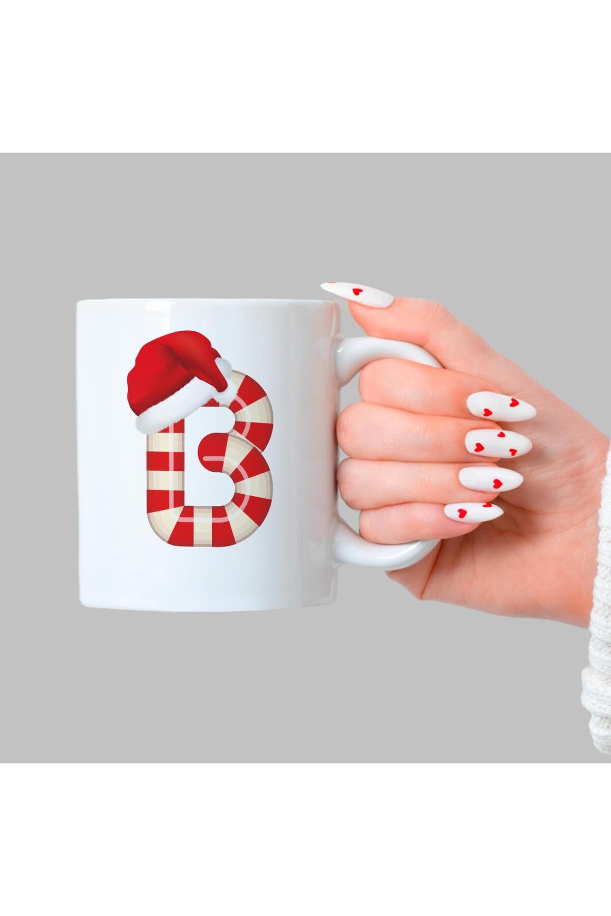 Şeker B Harfi Baskılı Beyaz Kupa - Yılbaşı Hediyesi Bardak Fincan Mug