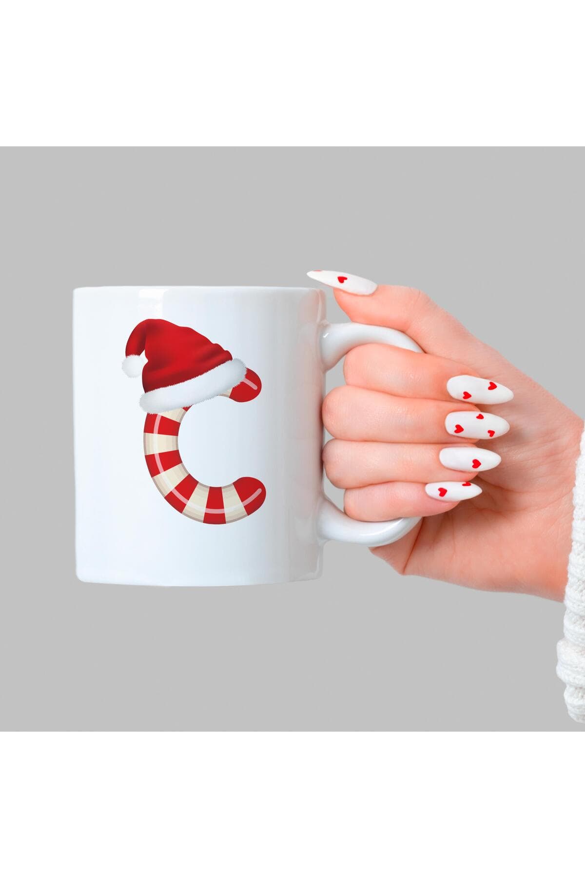 Şeker C Harfi Baskılı Beyaz Kupa - Yılbaşı Hediyesi Bardak Fincan Mug