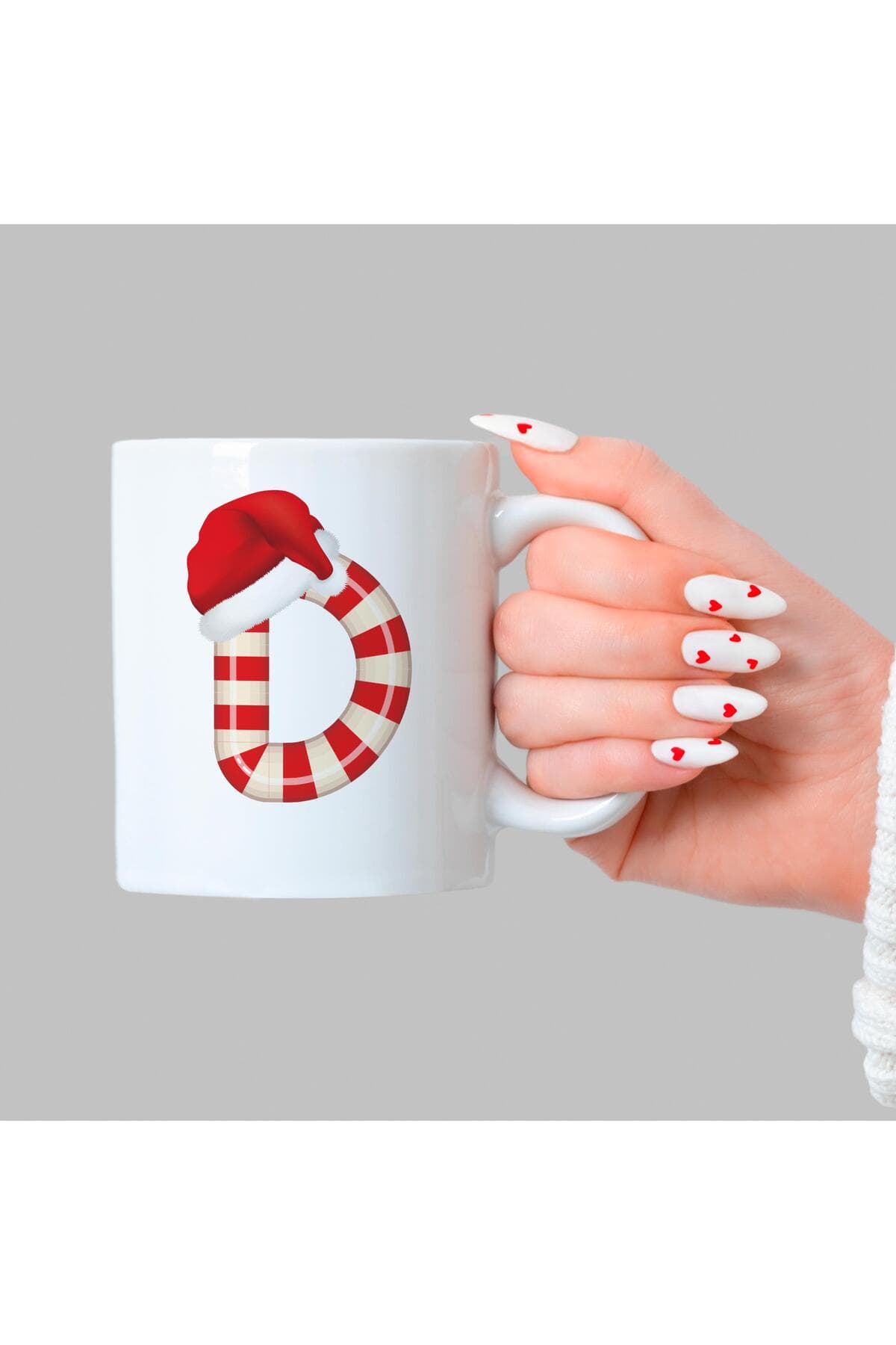 Şeker D Harfi Baskılı Beyaz Kupa - Yılbaşı Hediyesi Bardak Fincan Mug