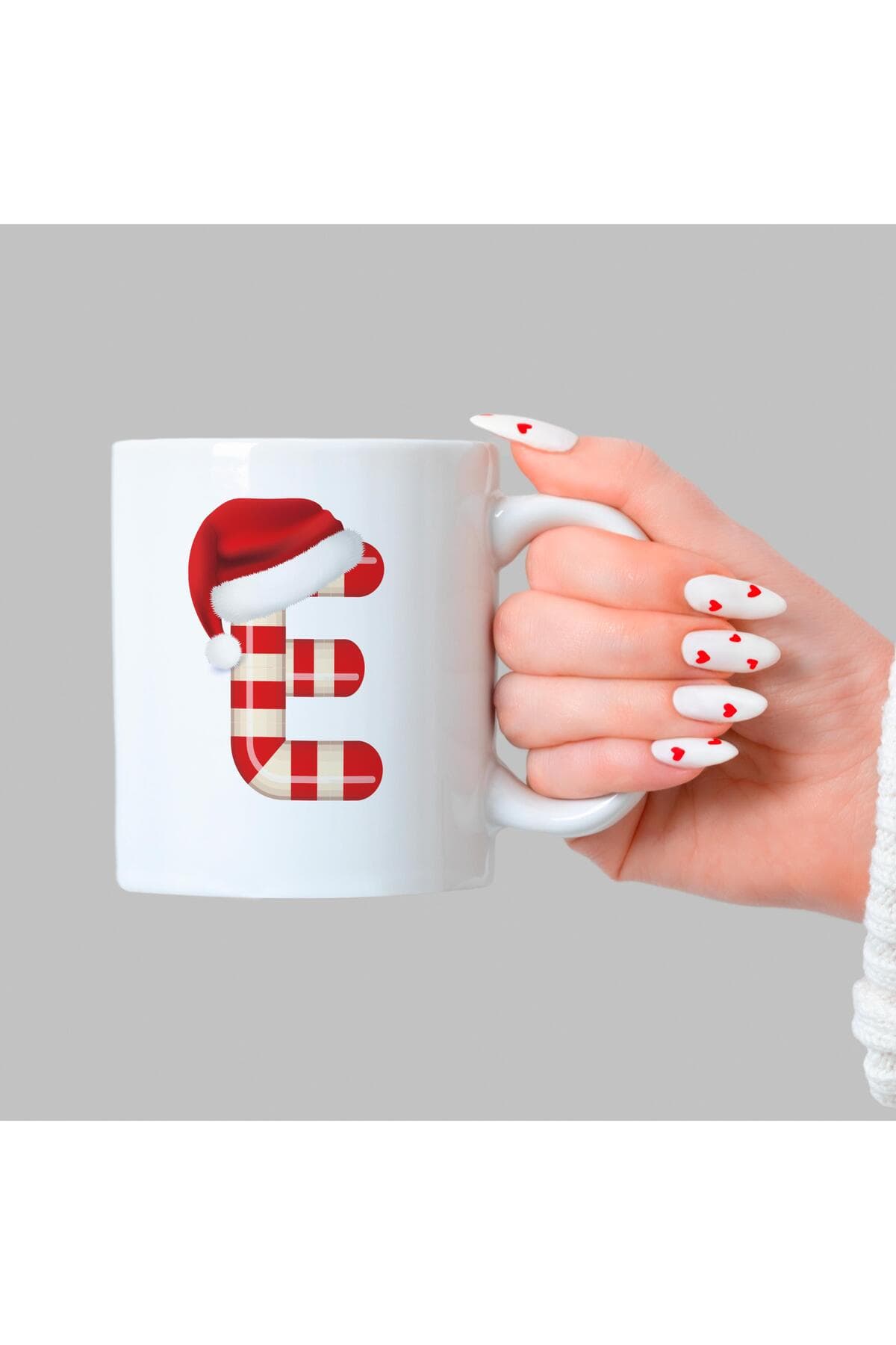 Şeker E Harfi Baskılı Beyaz Kupa - Yılbaşı Hediyesi Bardak Fincan Mug