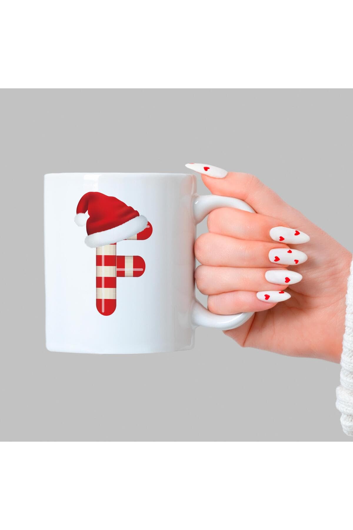 Şeker F Harfi Baskılı Beyaz Kupa - Yılbaşı Hediyesi Bardak Fincan Mug
