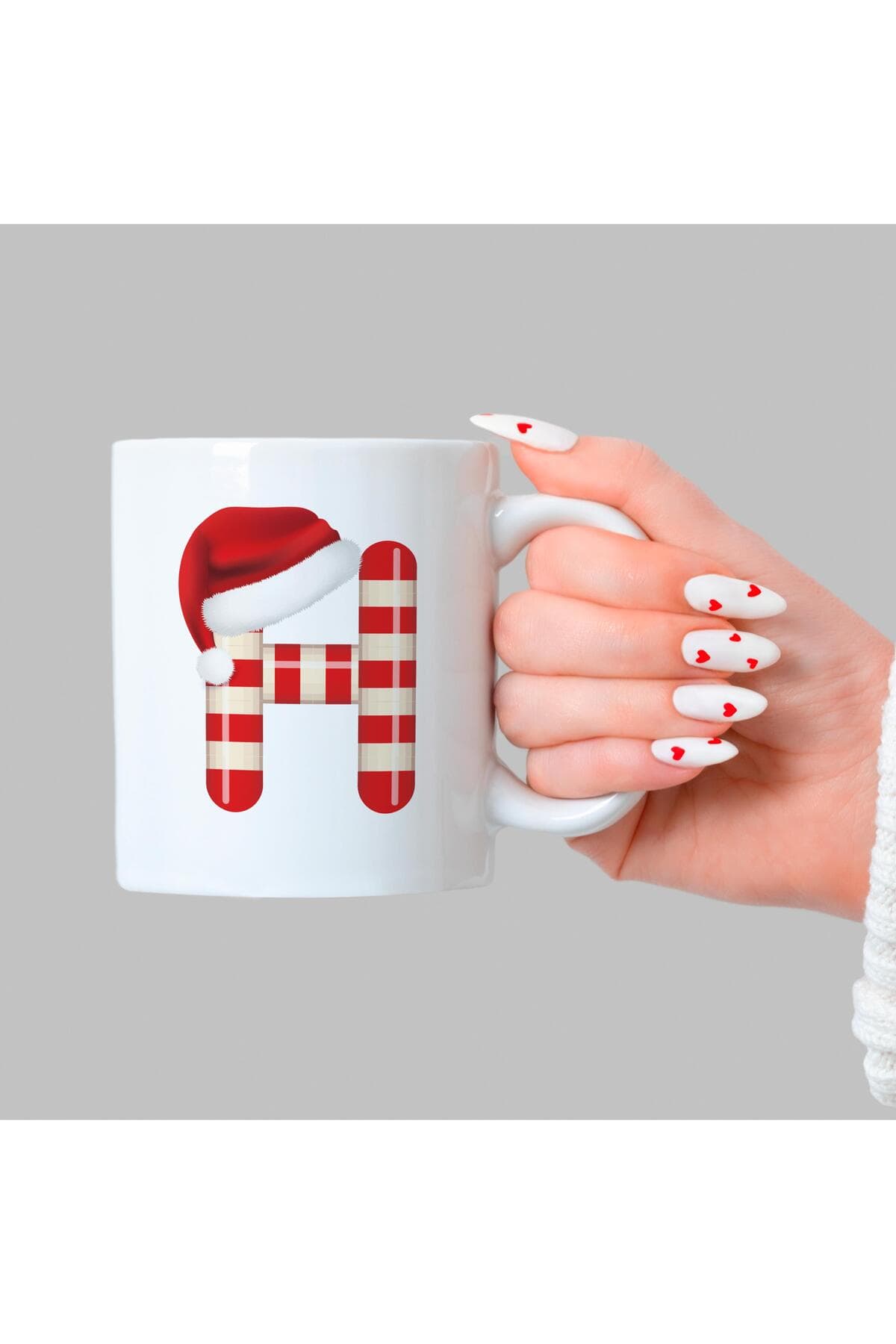 Şeker H Harfi Baskılı Beyaz Kupa - Yılbaşı Hediyesi Bardak Fincan Mug