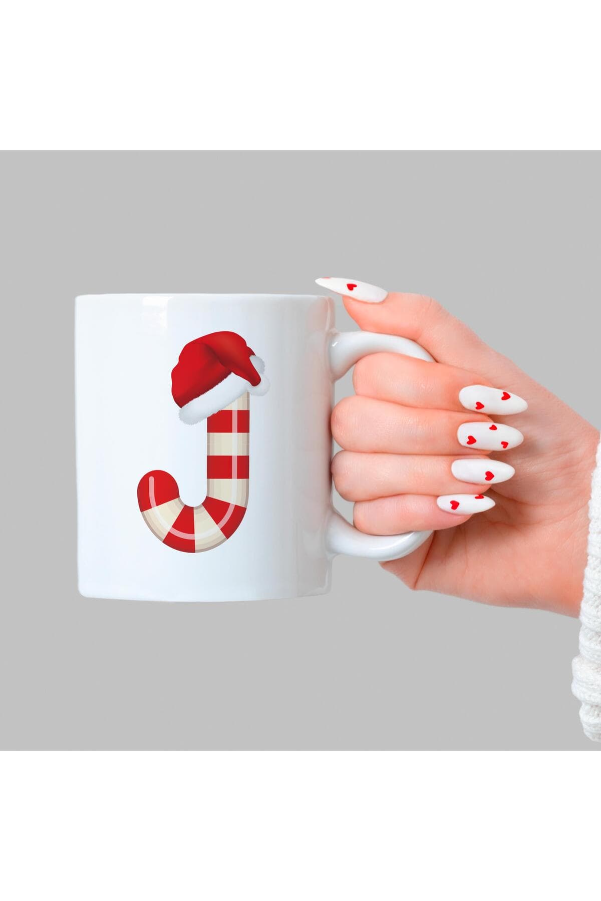 Şeker J Harfi Baskılı Beyaz Kupa - Yılbaşı Hediyesi Bardak Fincan Mug