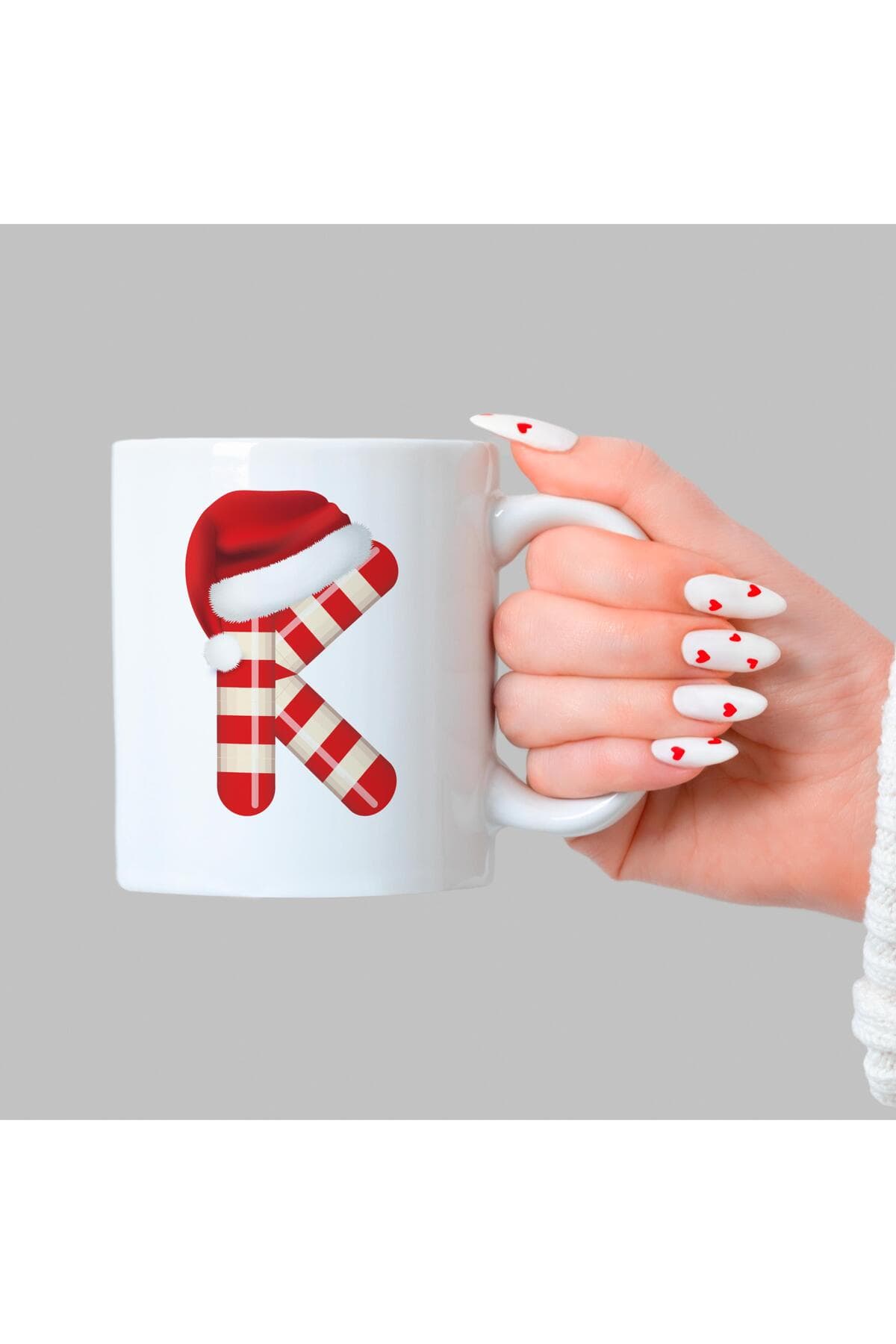 Şeker K Harfi Baskılı Beyaz Kupa - Yılbaşı Hediyesi Bardak Fincan Mug