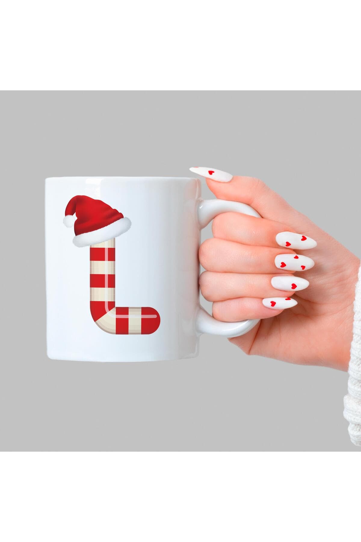 Şeker L Harfi Baskılı Beyaz Kupa - Yılbaşı Hediyesi Bardak Fincan Mug
