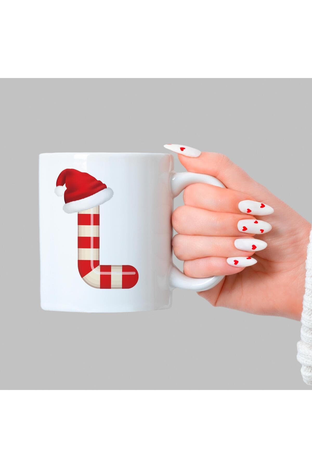 Şeker L Harfi Baskılı Beyaz Kupa - Yılbaşı Hediyesi Bardak Fincan Mug