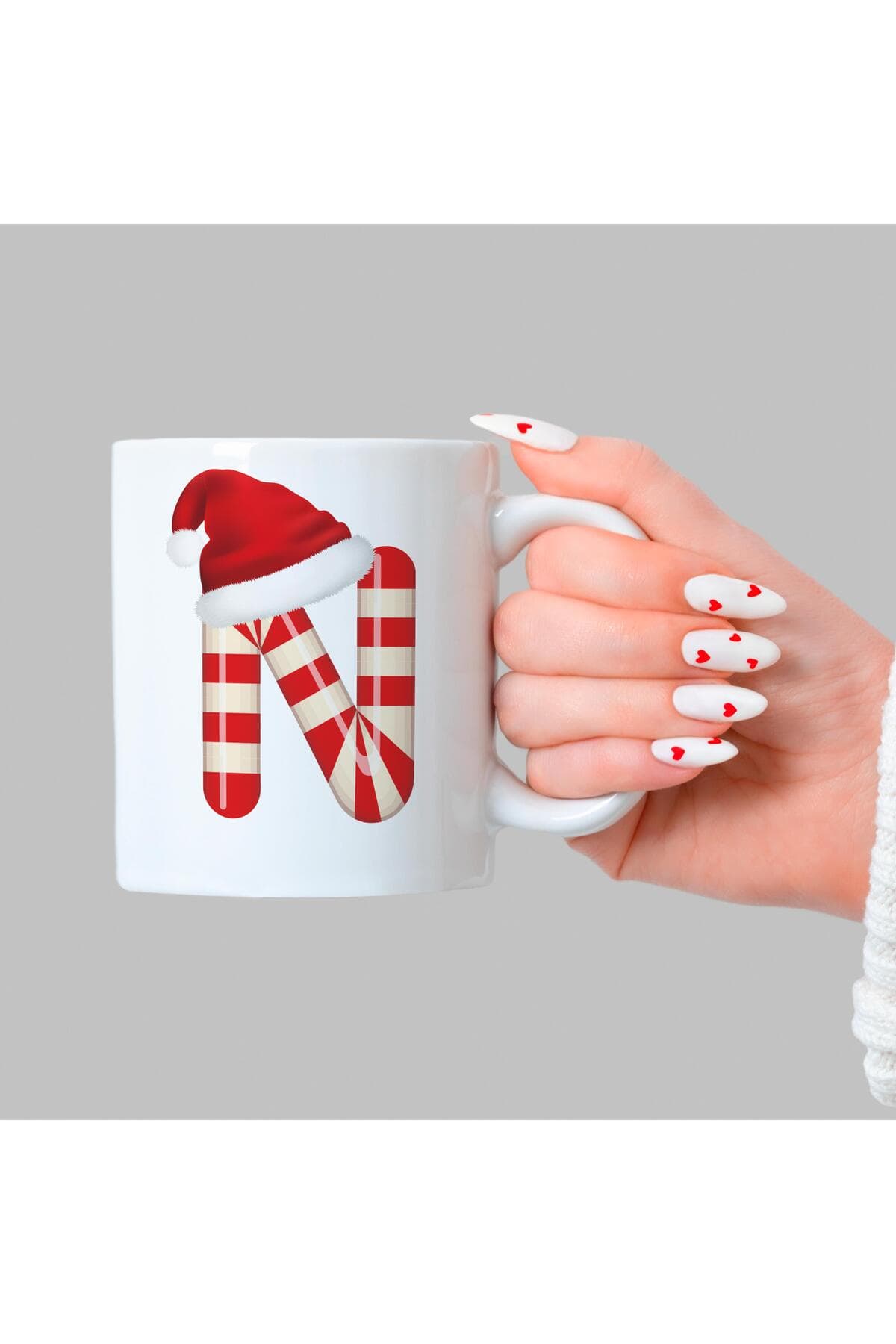 Şeker N Harfi Baskılı Beyaz Kupa - Yılbaşı Hediyesi Bardak Fincan Mug