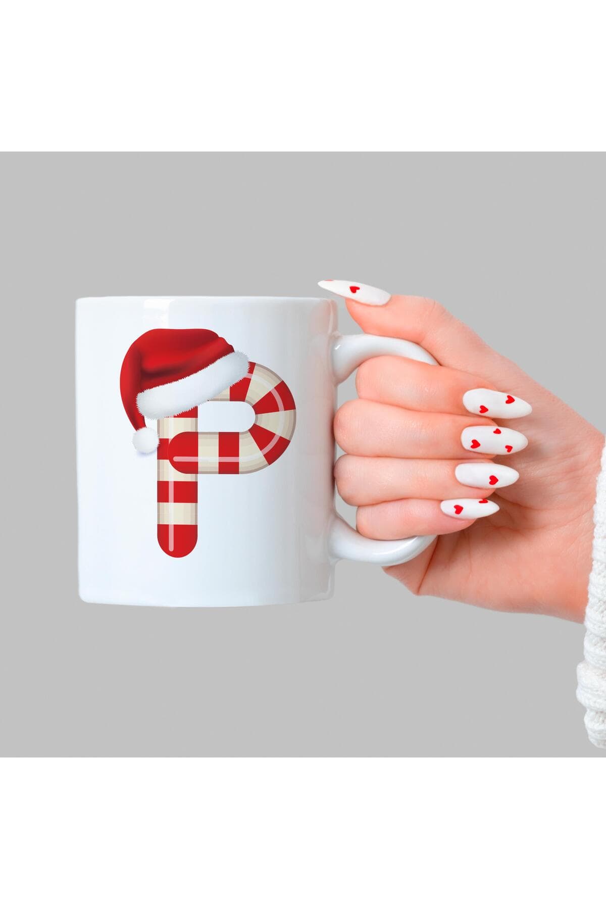 Şeker P Harfi Baskılı Beyaz Kupa - Yılbaşı Hediyesi Bardak Fincan Mug