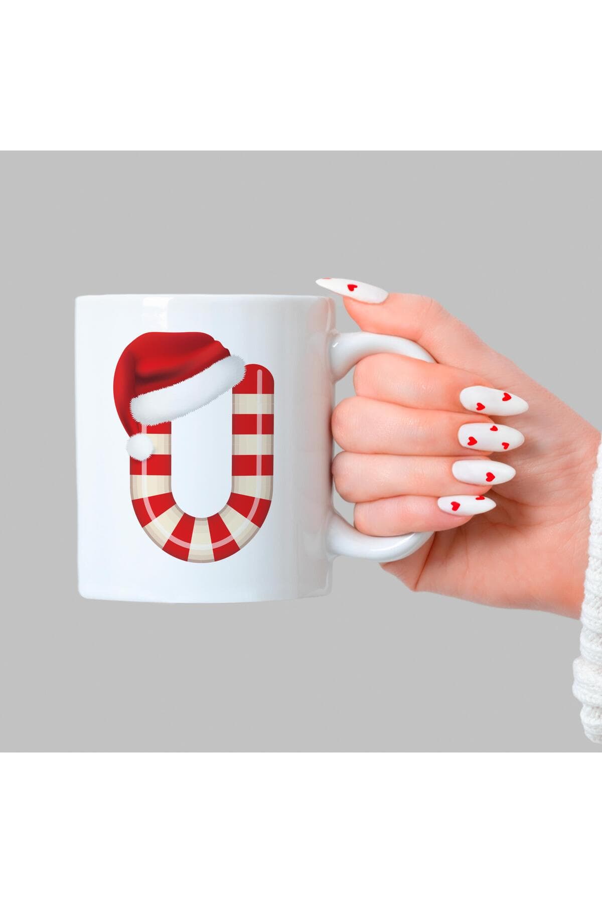 Şeker U Harfi Baskılı Beyaz Kupa - Yılbaşı Hediyesi Bardak Fincan Mug