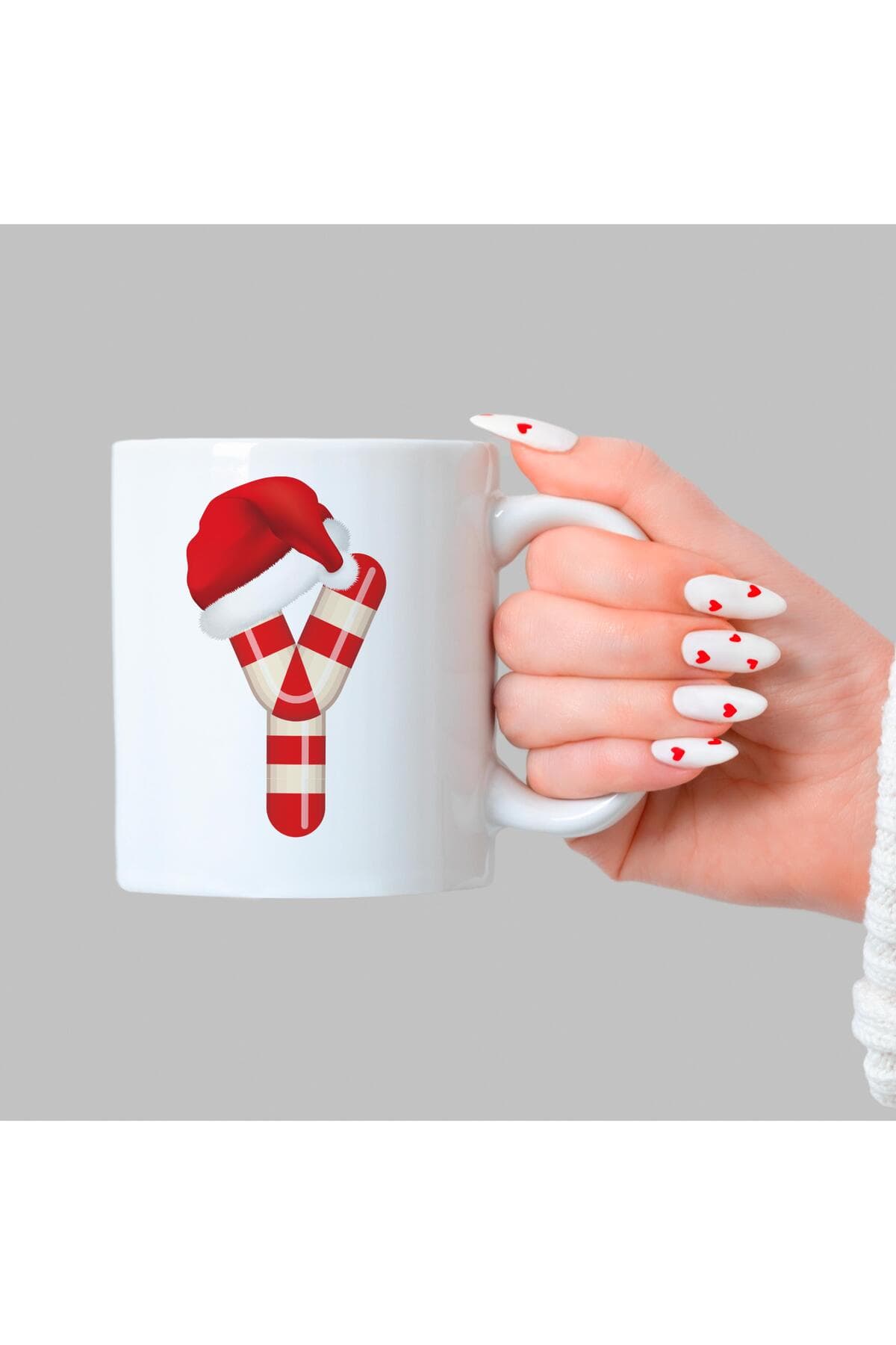 Şeker Y Harfi Baskılı Beyaz Kupa - Yılbaşı Hediyesi Bardak Fincan Mug