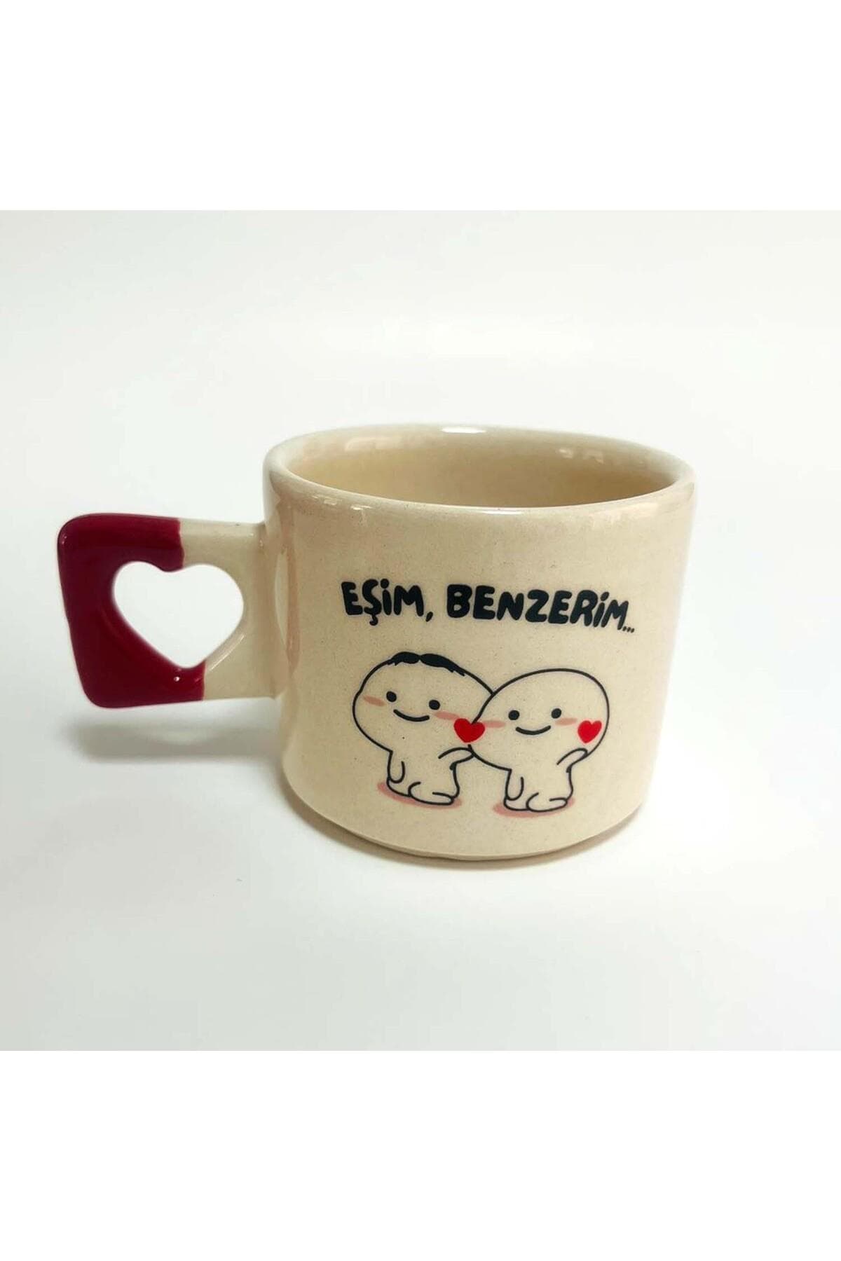 Eşim, Benzerim Baskılı Beyaz Kulplu Kalp Kupa - Sevgiliye Hediye Bardak Fincan Mug