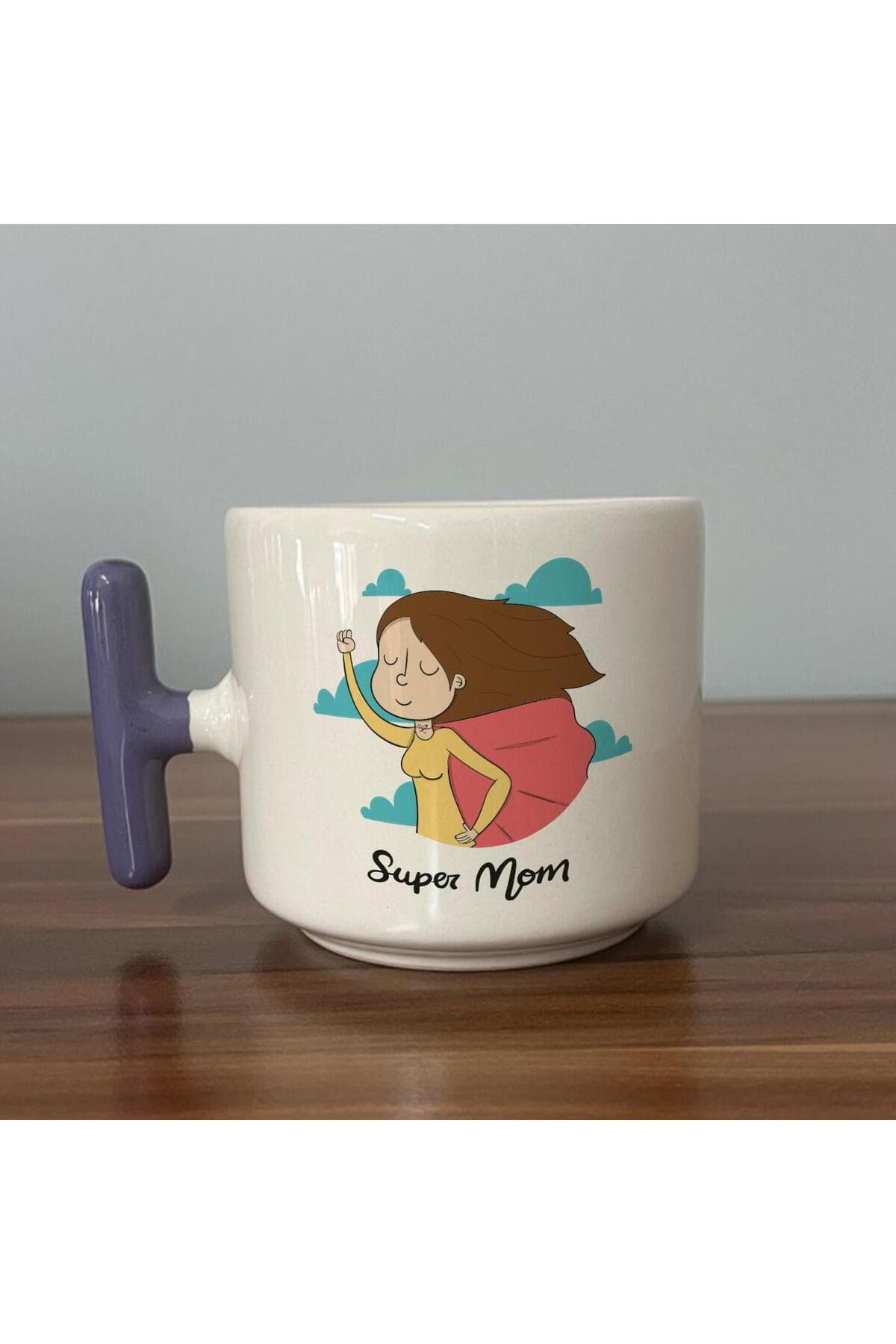Süper Mom Pelerin Baskılı Mor Kulplu T Kupa