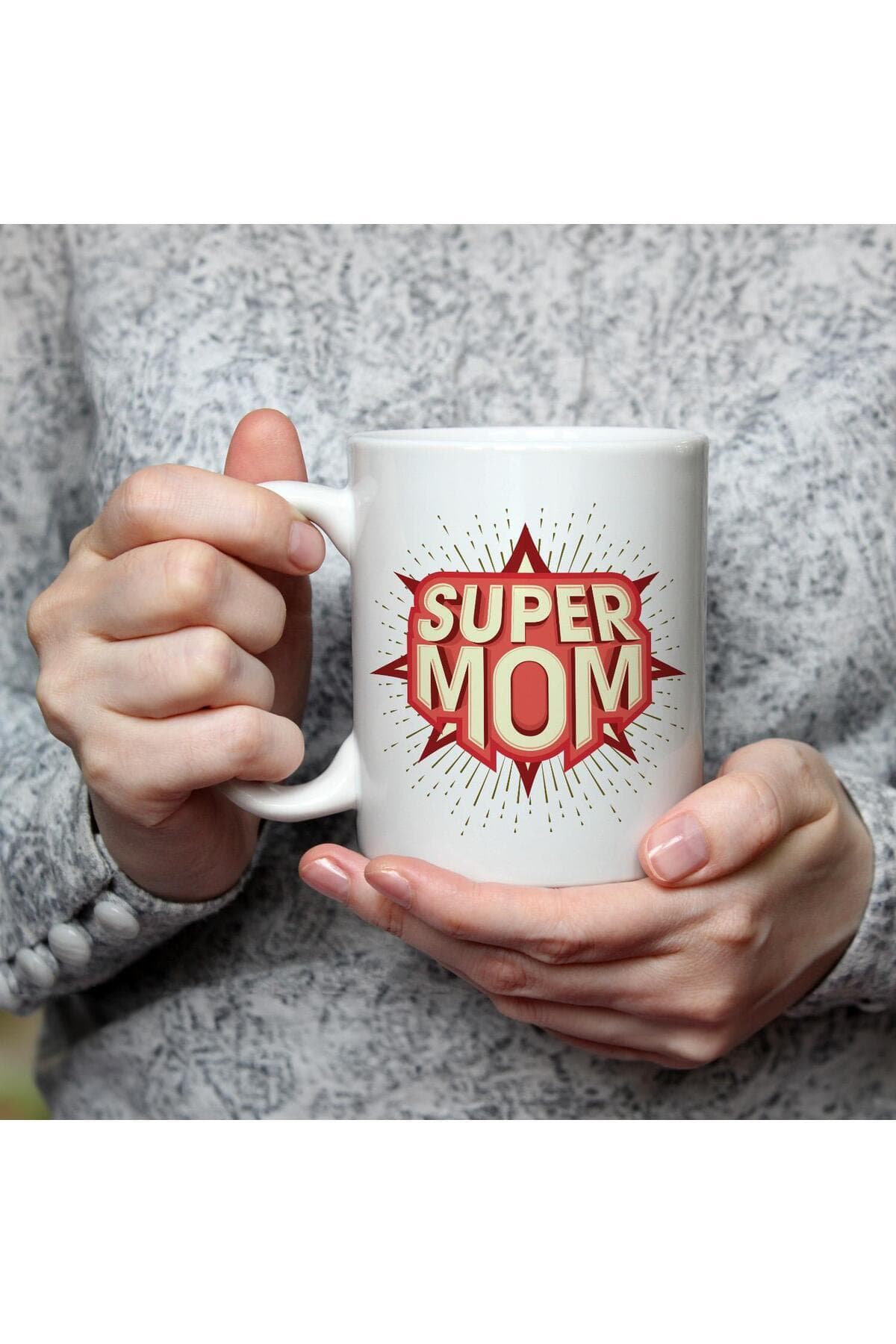 Süper Mom Kırmızı Baskılı Beyaz Kupa