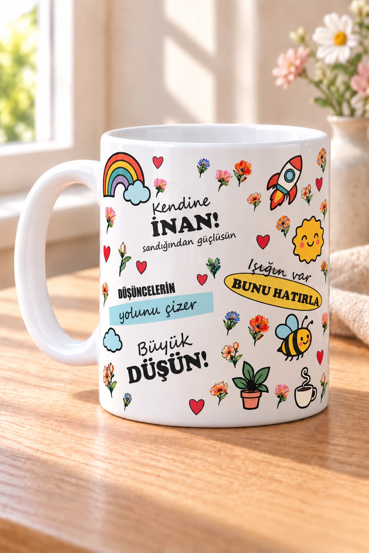 Eğlenceli Motivasyon Kolajı Baskılı Beyaz Kupa