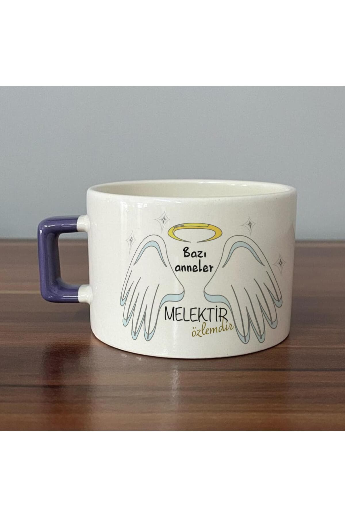 Bazı Anneler Melektir Baskılı Mor Kulplu Kare Espresso Fincanı