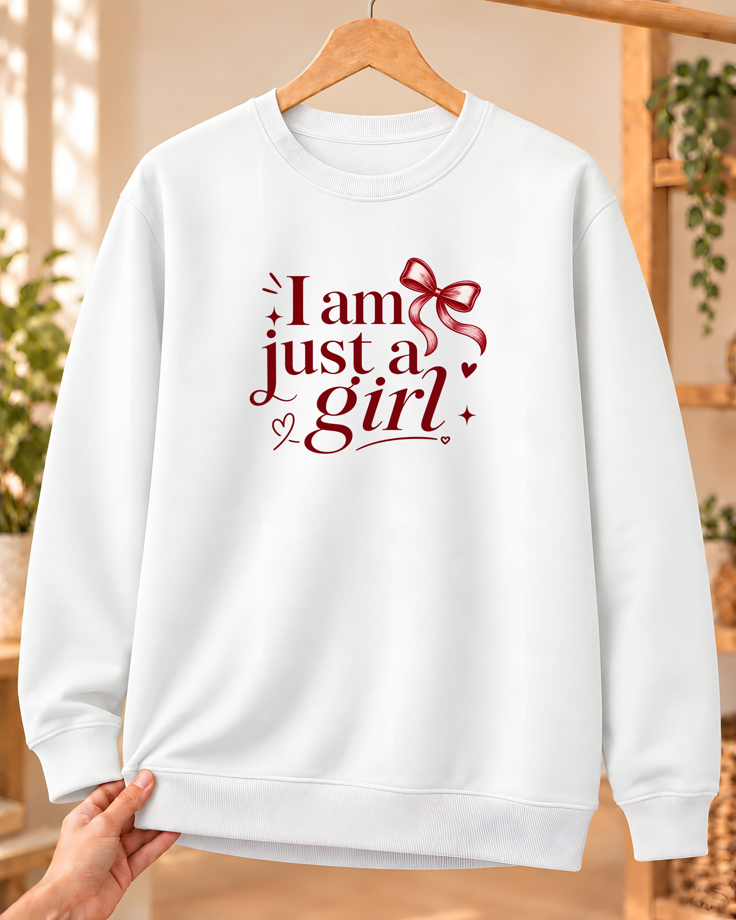 I Am Just a Girl Baskılı Kadın Bisiklet Yaka Sweatshirt - Beyaz (S) - S