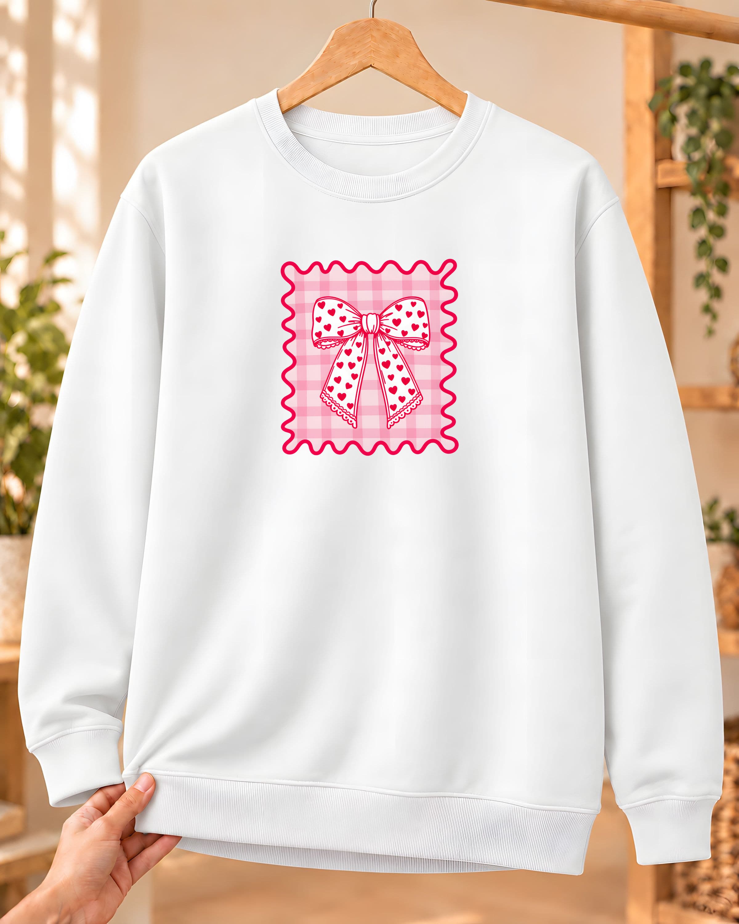 Pötikare Kalpli Fiyonk Baskılı Kadın Bisiklet Yaka Sweatshirt - Beyaz (S) - S