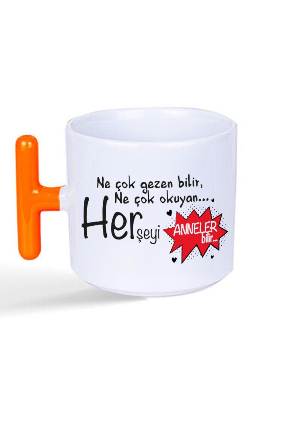 Ne Çok Gezen Bilir Ne Çok Okuyan Baskılı Turuncu Kulplu T Kupa