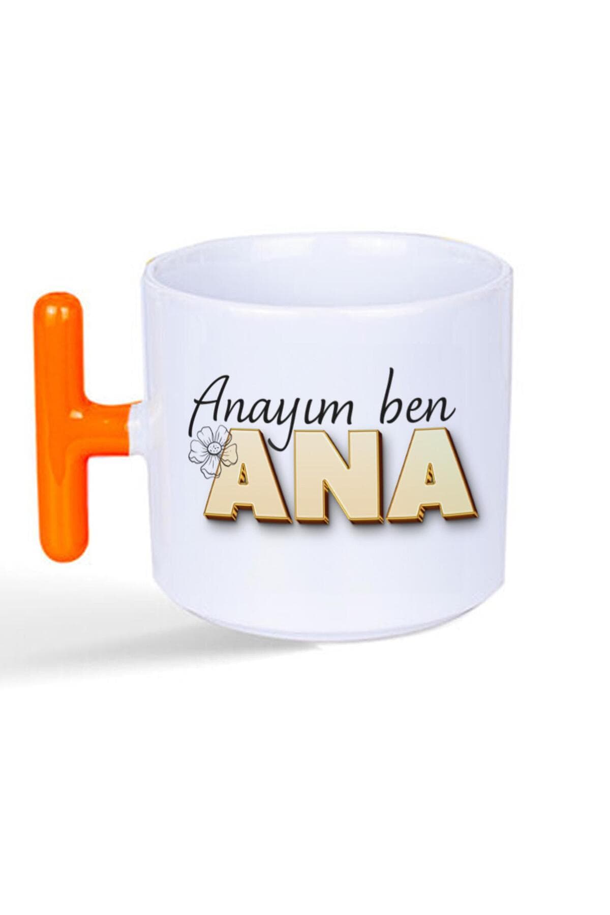 Anayım Ben Ana Baskılı Turuncu Kulplu T Kupa