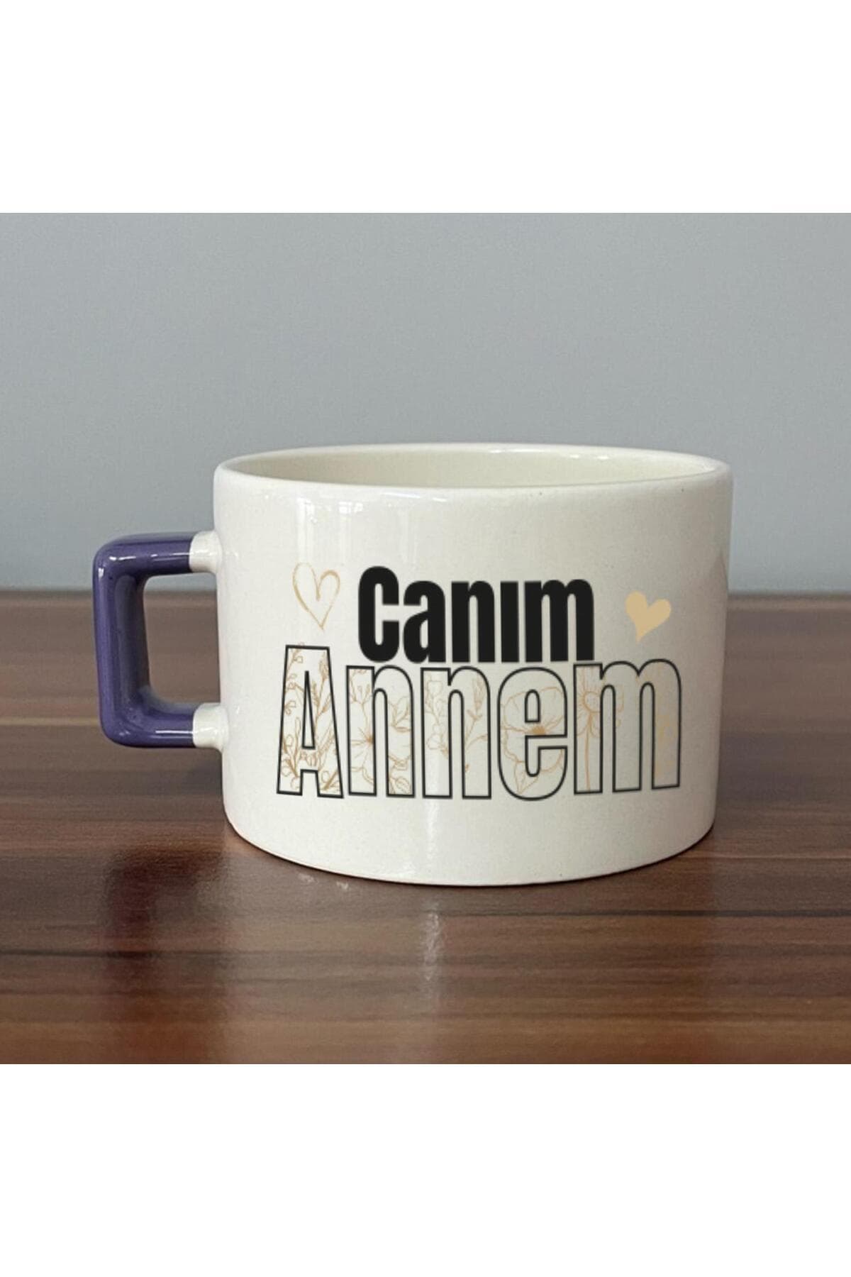 Canım Annem Baskılı Mor Kulplu Kare Espresso Fincanı