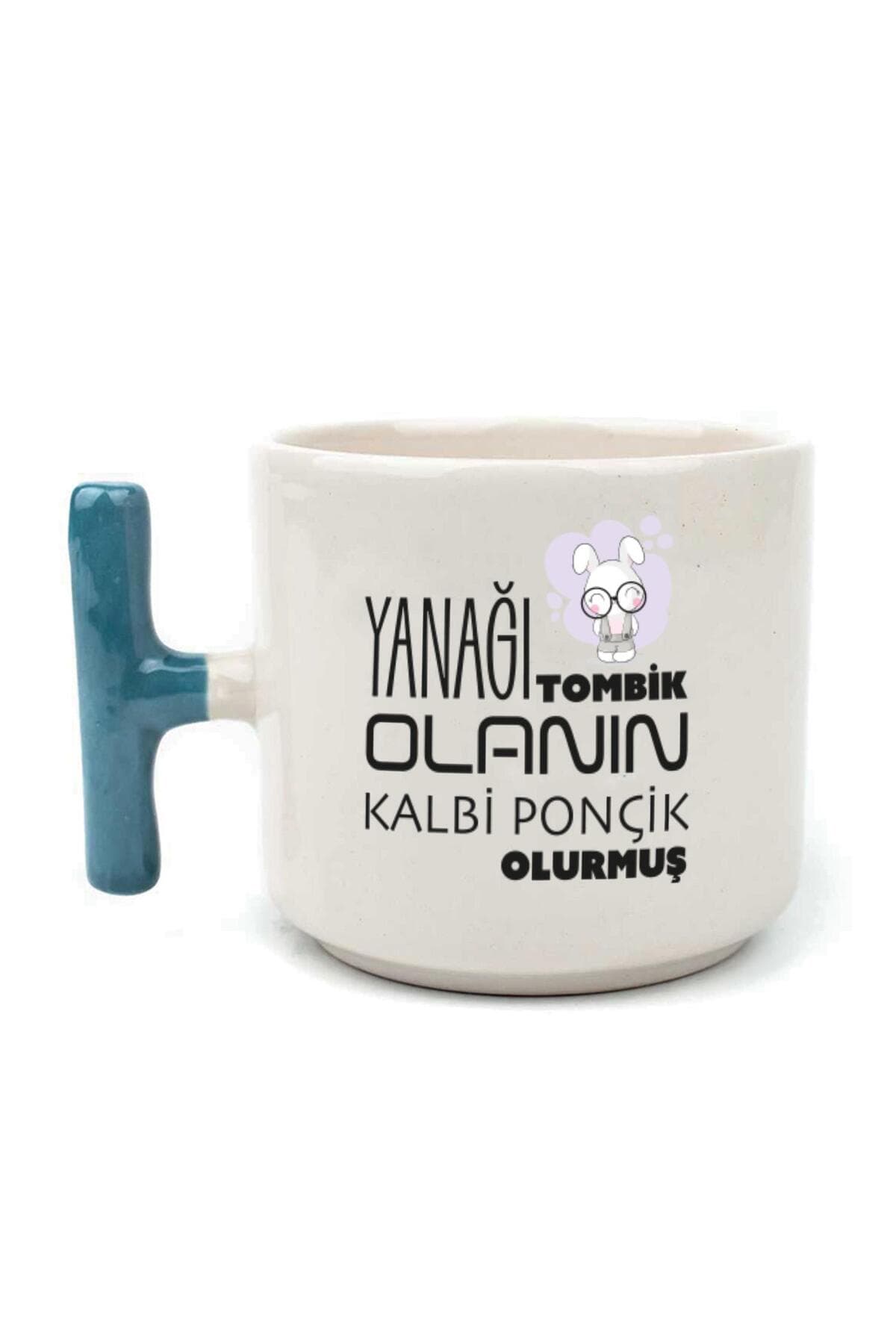 Yanağı Tombik Olanın Baskılı Mavi Kulplu T Kupa