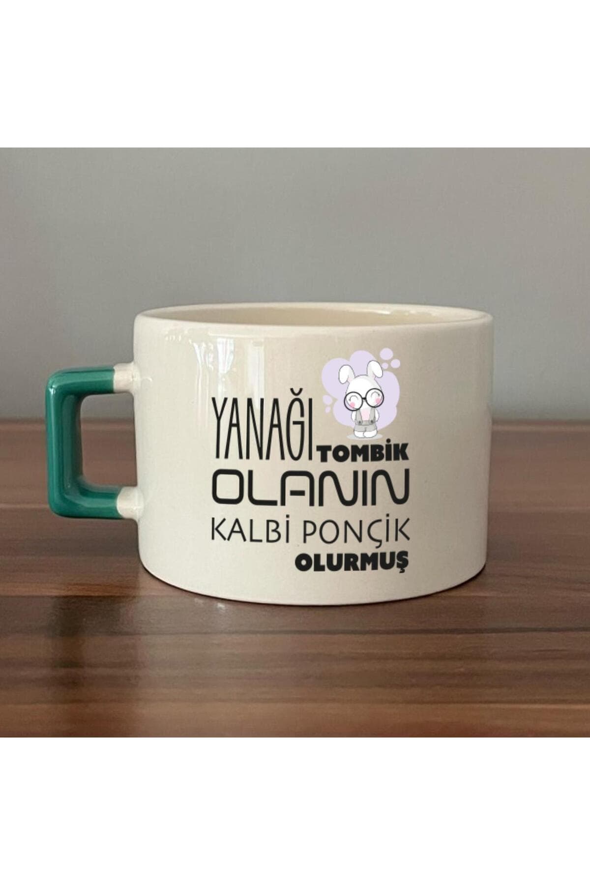 Yanağı Tombik Olanın Baskılı Yeşil Kulplu Kare Espresso Fincanı