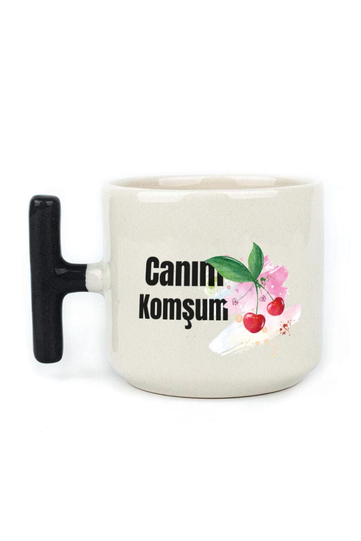Canım Komşum Baskılı Siyah Kulplu T Kupa
