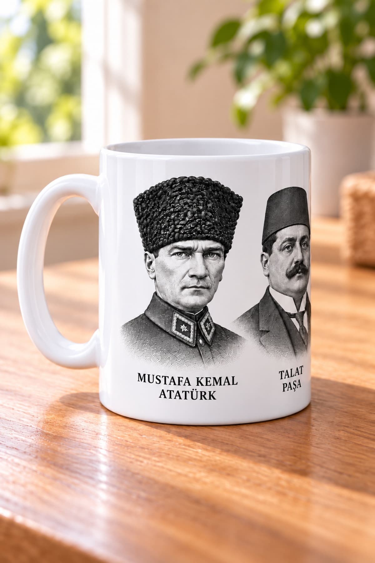 Atatürk ve İttihat ve Terakki Kahramanları Beş Portre Sarmal Baskılı Beyaz Kupa