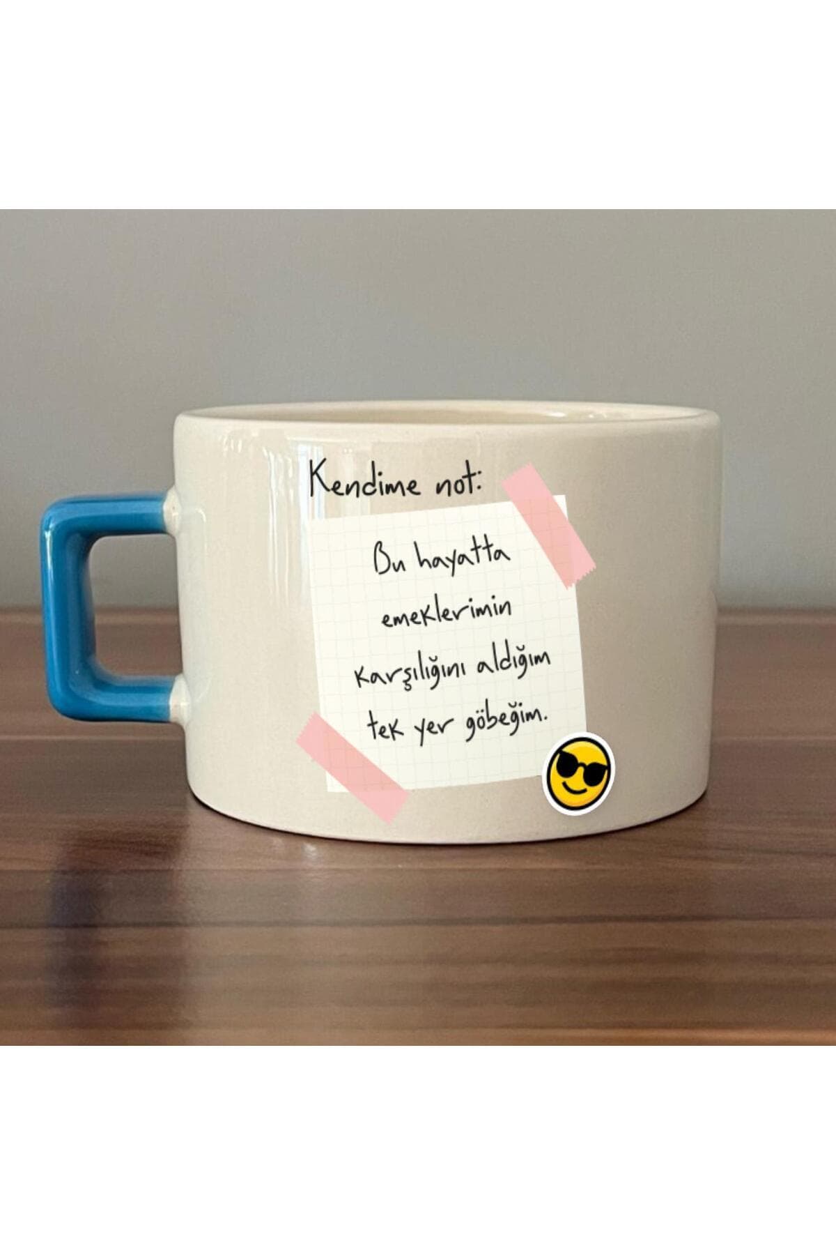 Kendime Not: Bu Hayatta Emeklerimin Karşılığını Baskılı Mavi Kulplu Kare Espresso Fincanı