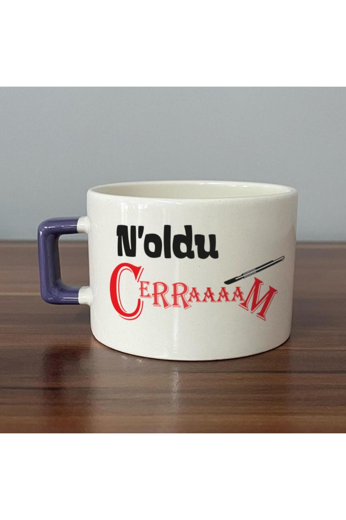 Noldu Cerraaaam Baskılı Mor Kulplu Kare Espresso Fincanı