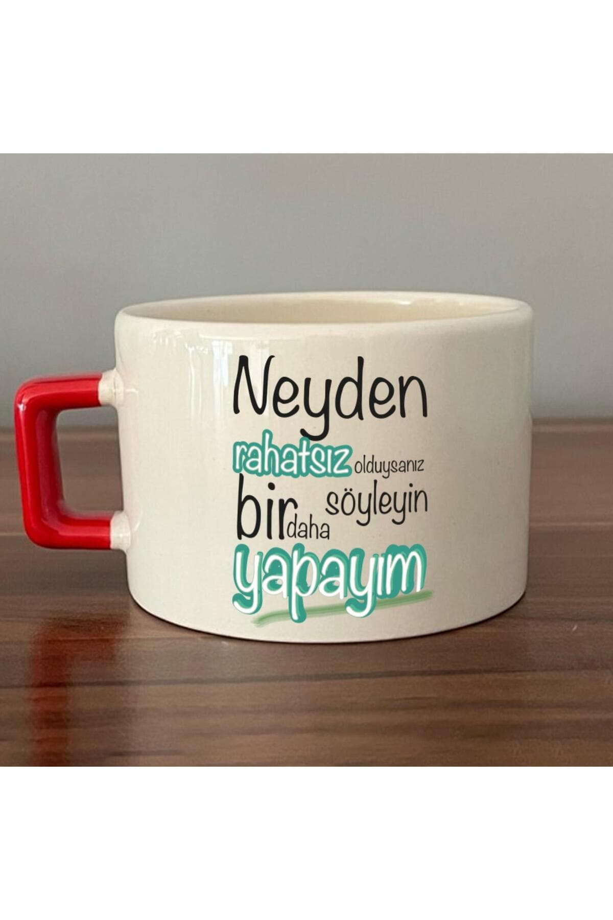 Neyden Rahatsız Olduysanız Söyleyin Bir Daha Yapayım Baskılı Kırmızı Kulplu Kare Espresso Fincanı