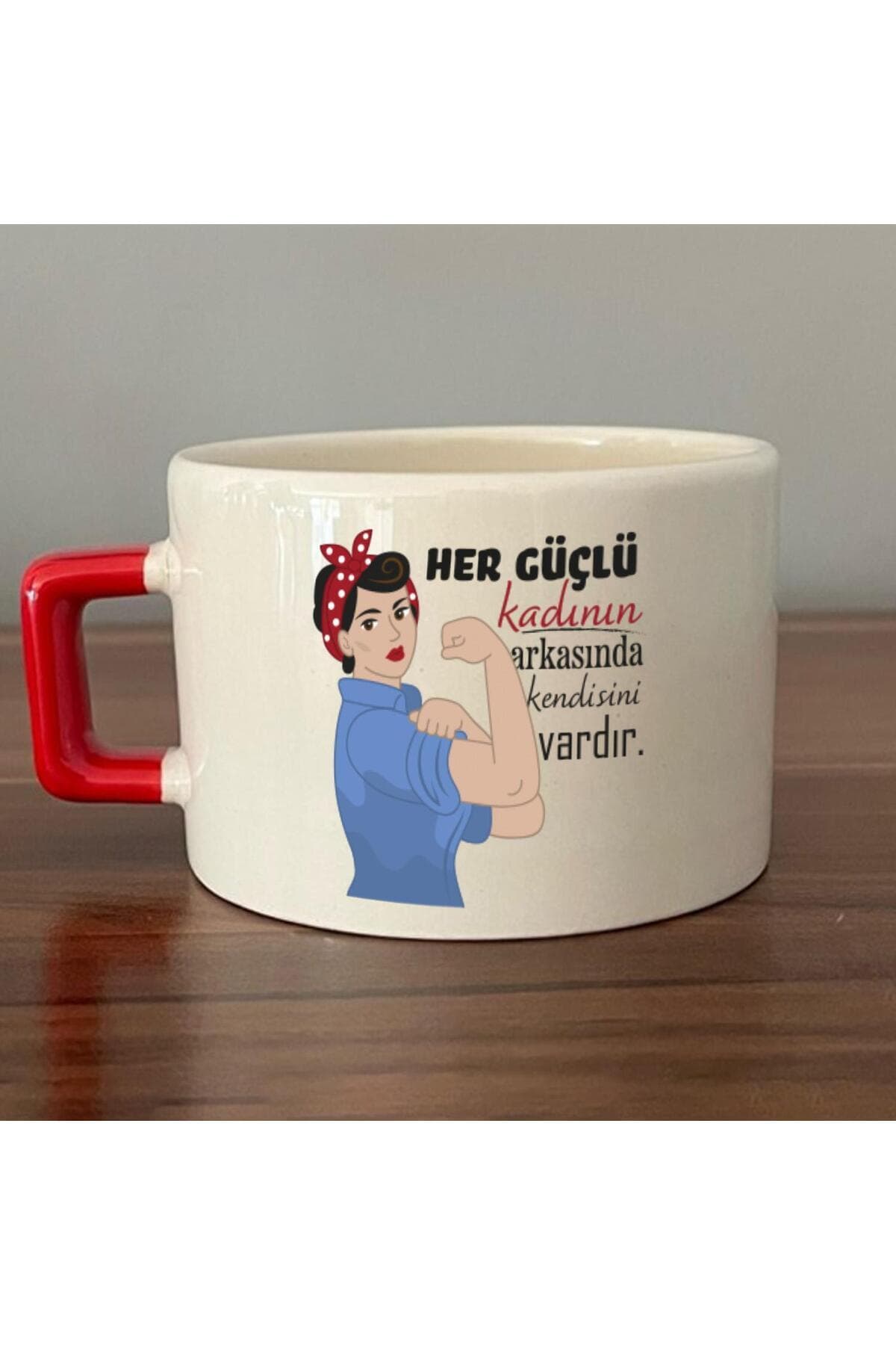 Her Güçlü Kadının Arkasında Kendisi Vardır Baskılı Kadınlar Günü Kırmızı Kare Espresso Fincanı